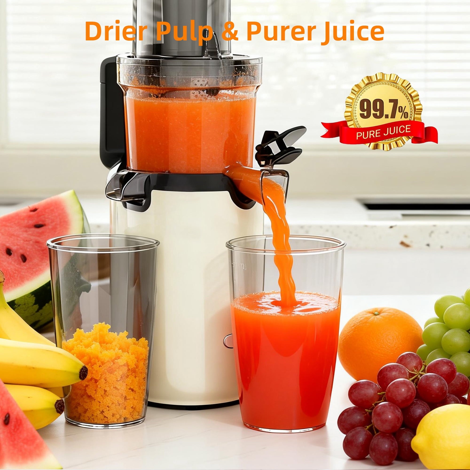 Fenbeli Juicer Machine,Cold Press Juicer with Wide Mouth 3.2 inch Feed Chute for Fruit Vegetable, Easy to Clean