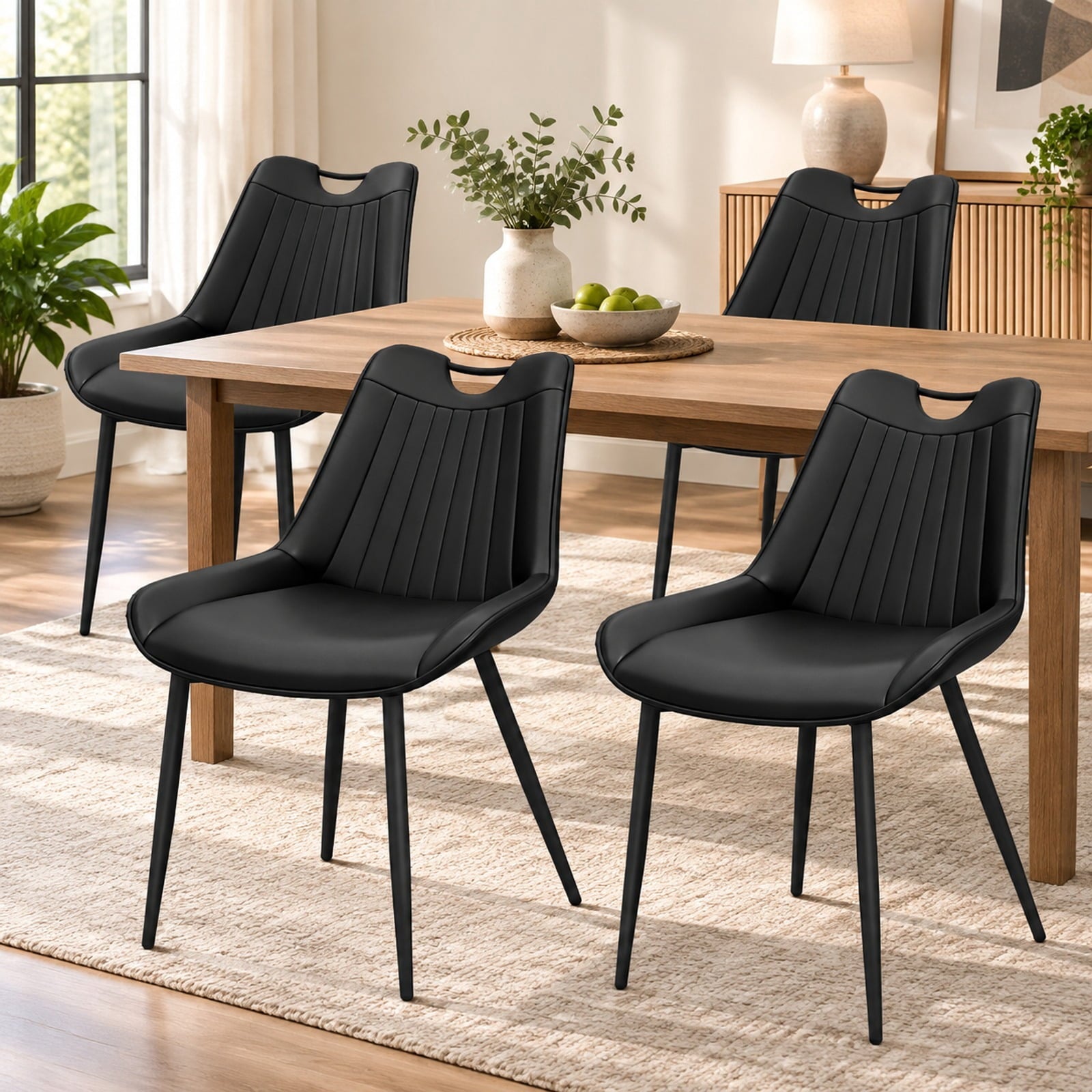 Fenbeli Dining Chair Set of 4 Faux Leather Upholstered Kitchen Chairs with Metal Legs, Chair 330 lbs Capacity, PU Leather Sponge Metal GR/TU Frame