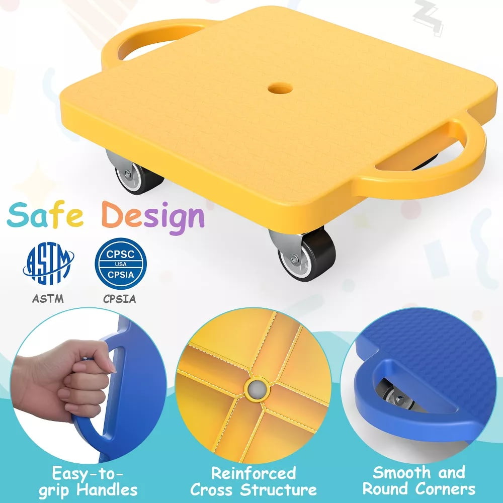 Fenbeli 6 Pieces Sport Scooters Board with Handles Sitting Scooter for kids Gym Indoor Outdoor Activities Play Equipment