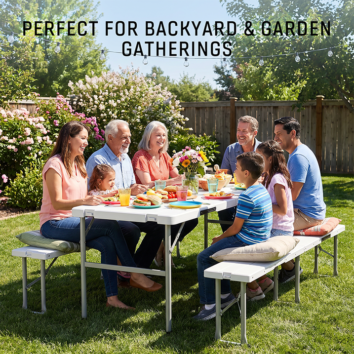 Fenbeli Folding Picnic Table with 2 Benches Portable Picnic Table Set for Camping Outdoor Patio Dining, White