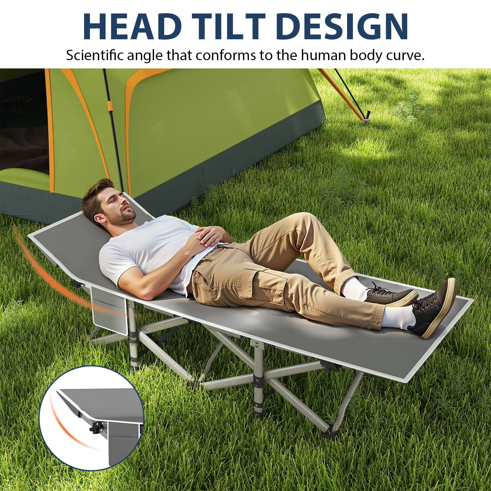 Fenbeli 2 Pack Camping Cot with Mattress Heavy Duty Folding Cot Bed for Adults, Blue and Gray