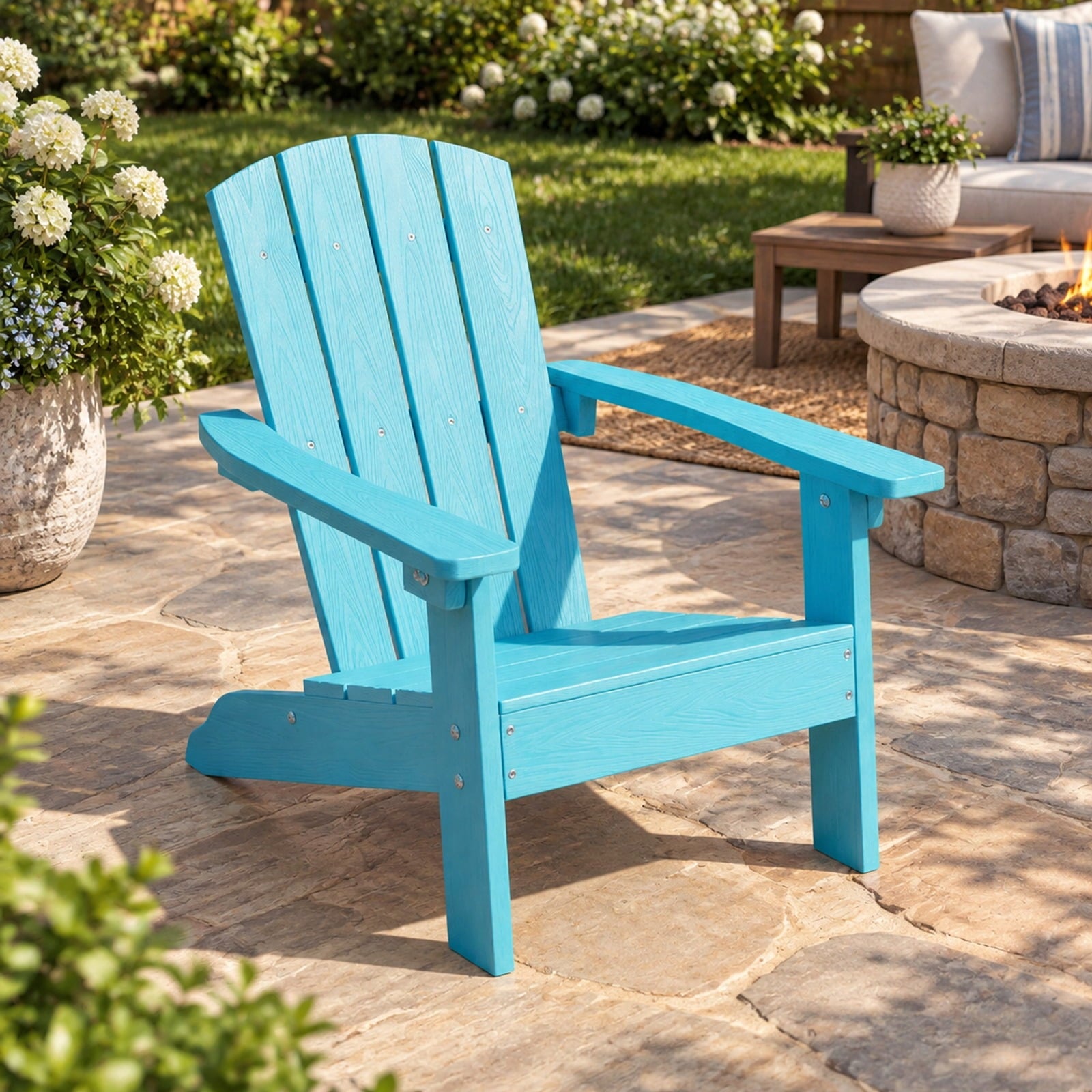 Fenbeli All-Weather HIPS Kids Adirondack Chair with with High Backrest and Armrests, 165 lbs Recommended Age 3-8 Years Old Capacity, Turquoise