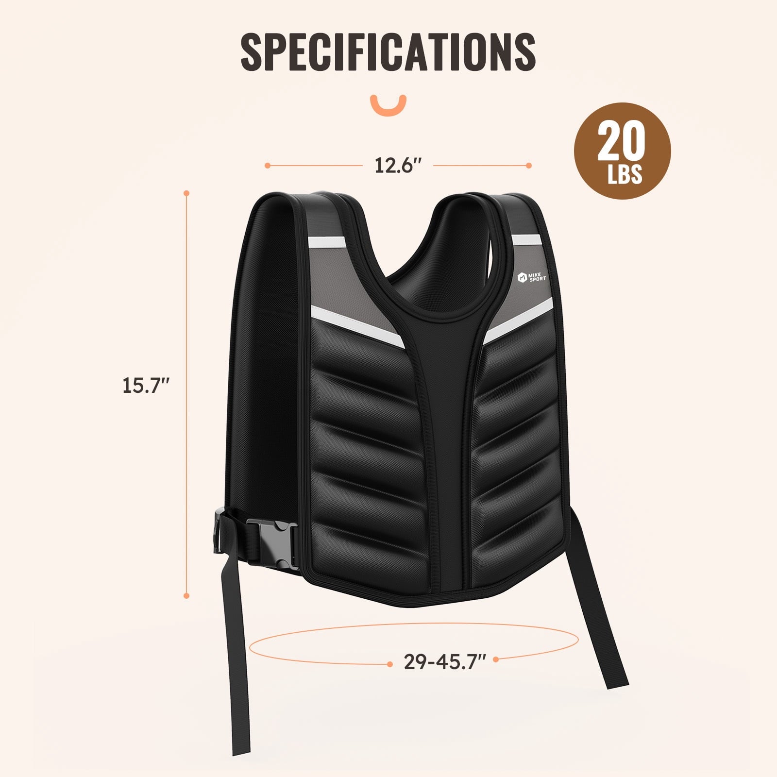 Fenbeli Weighted Vest 15lb/20lb for Men Women, Adjustable Body Weight Vest with Iron Sand, Reflective Stripes, Breathable Padded Shoulder Training Vest for Running Walking Workout, Black