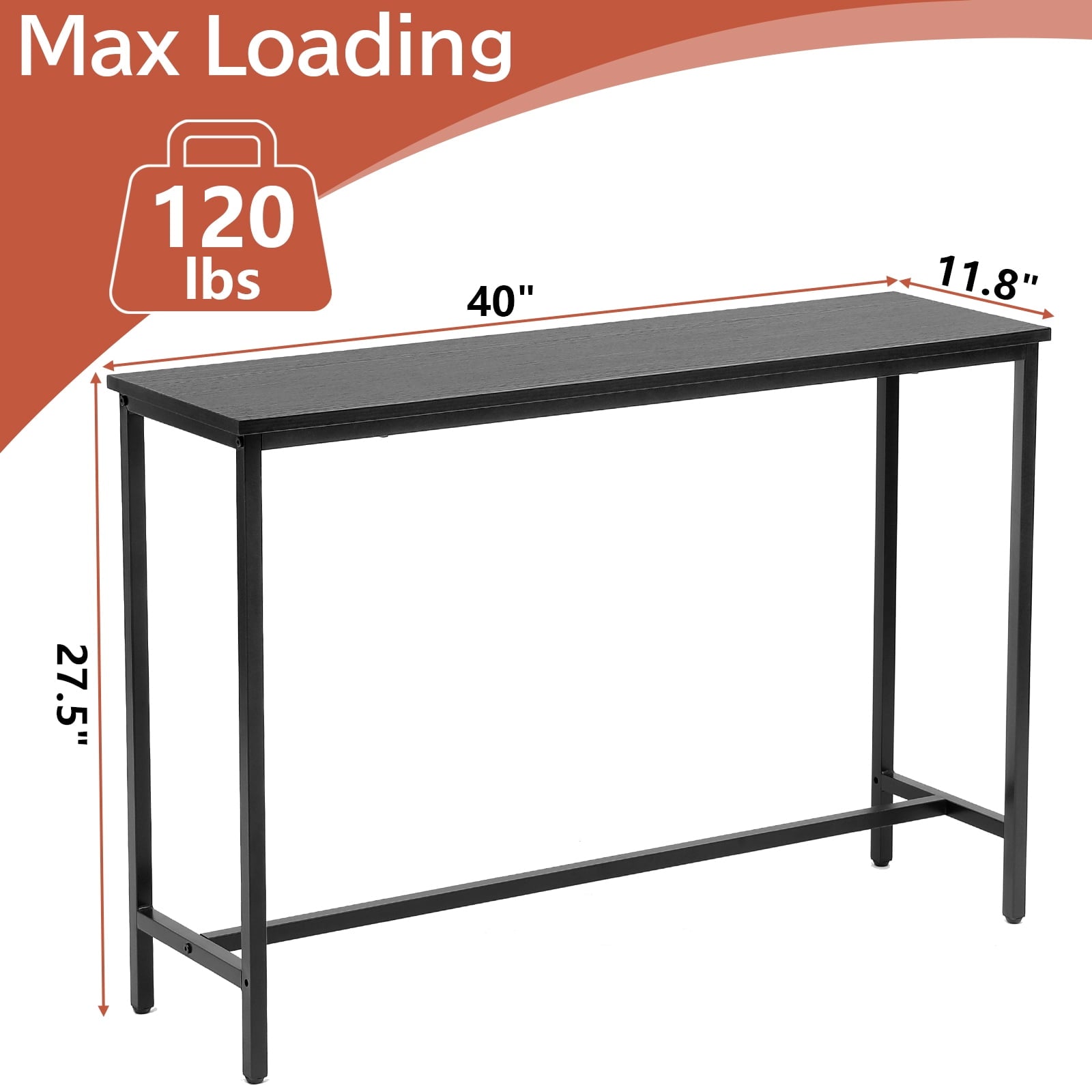 Fenbeli Console Table Modern Entryway Table with Durable Black Metal Frame