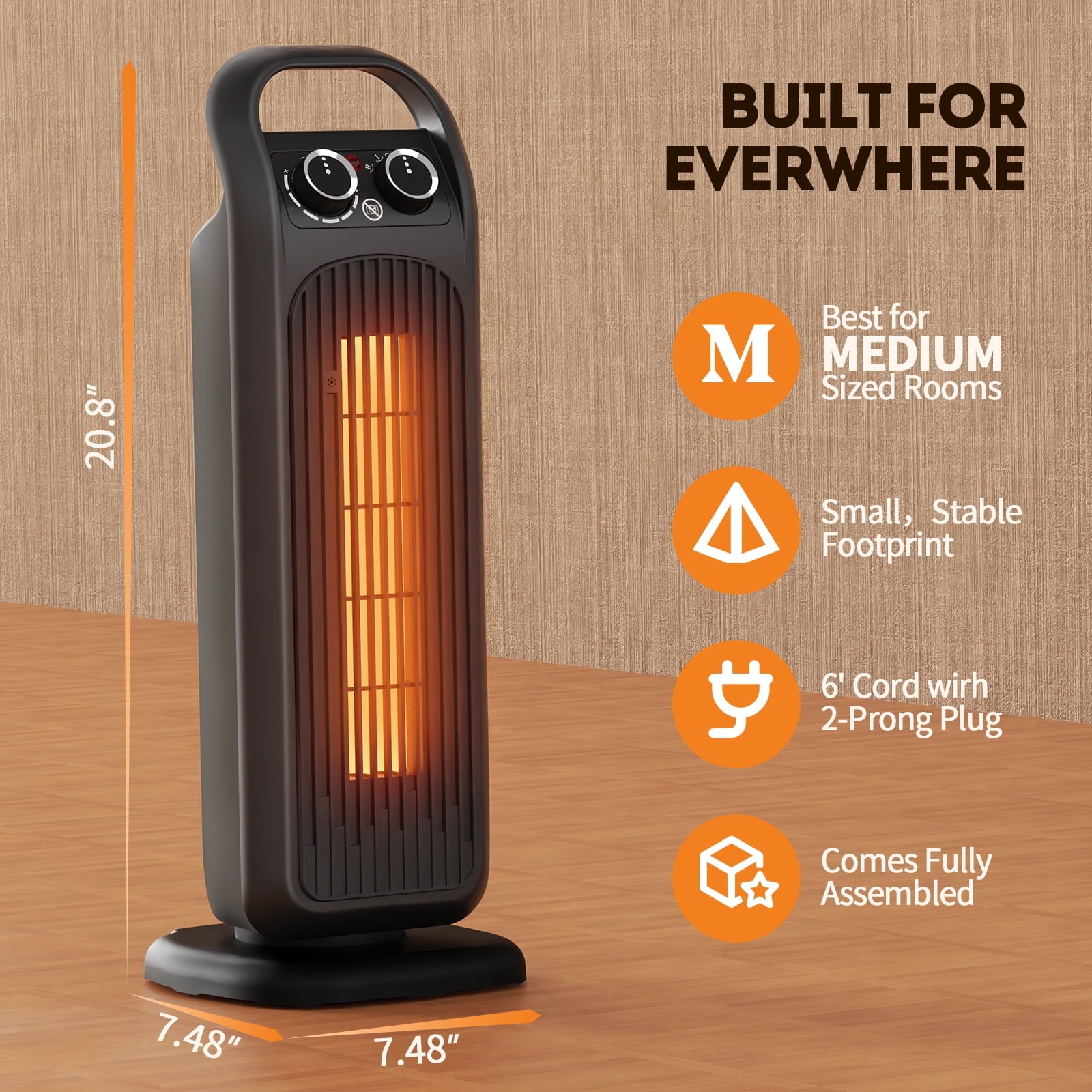 Fenbeli Space Heater, 1500W Electric Heater for Indoor Use, Portable PTC Ceramic Heater for Bedroom, Office