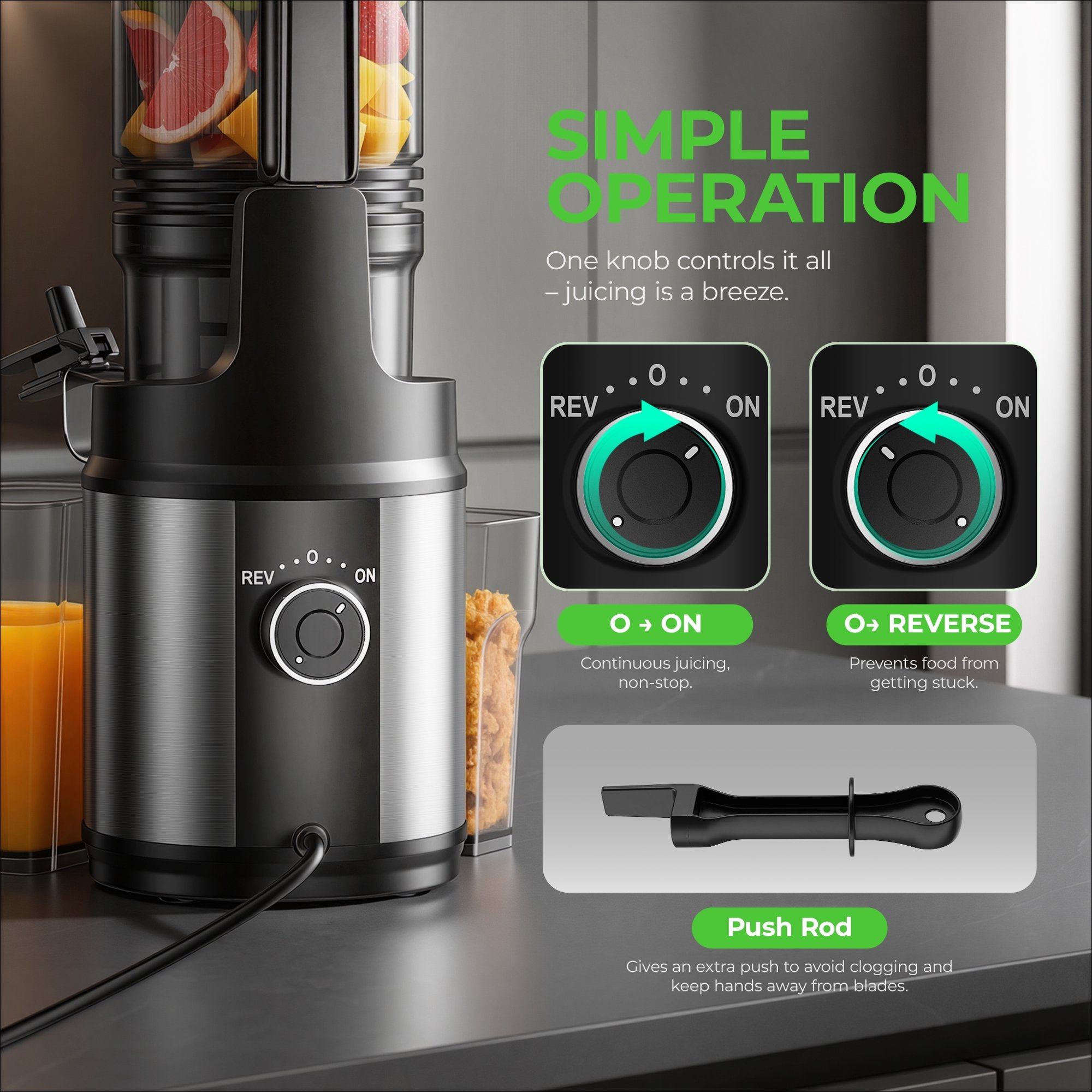 Fenbeli Slow Juicer, Cold Press Juicer Machine, 150W Masticating Juicer for Fruits and Vegetables, 2L Capacity, Black