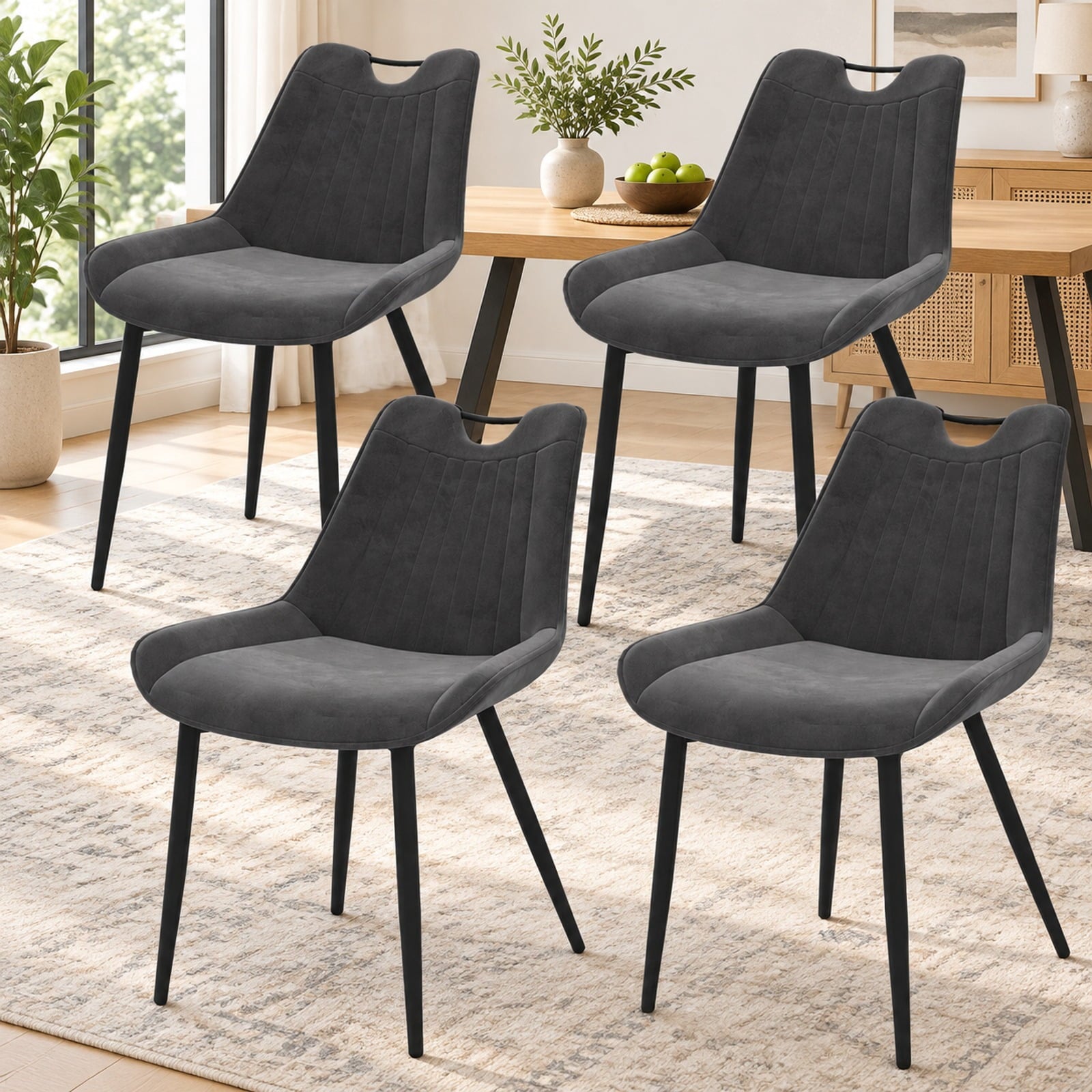 Fenbeli Dining Chair Set of 4 Faux Leather Upholstered Kitchen Chairs with Metal Legs, Chair 330 lbs Capacity, PU Leather Sponge Metal GR/TU Frame