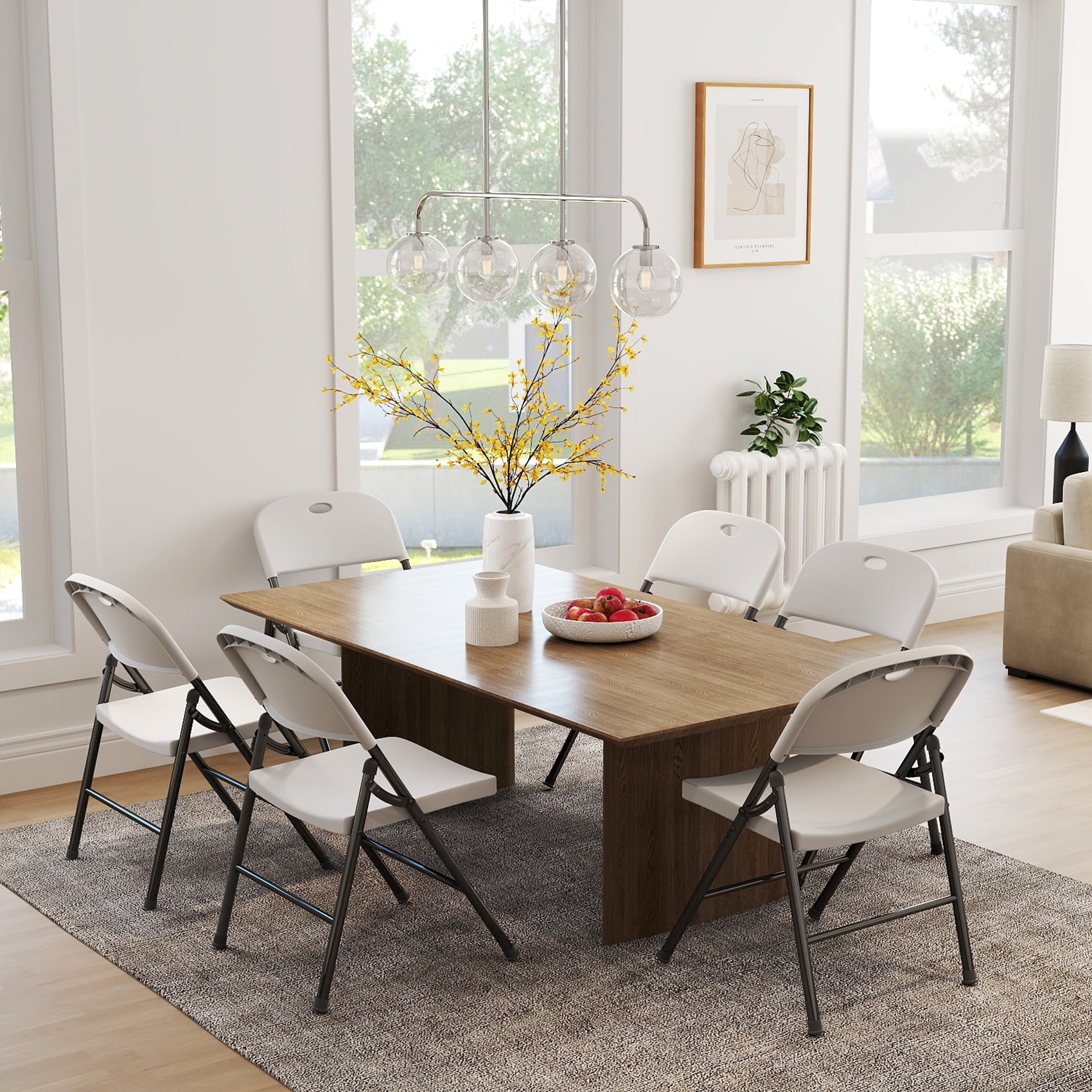 Fenbeli Folding Plastic Chair, 6-Pack, White