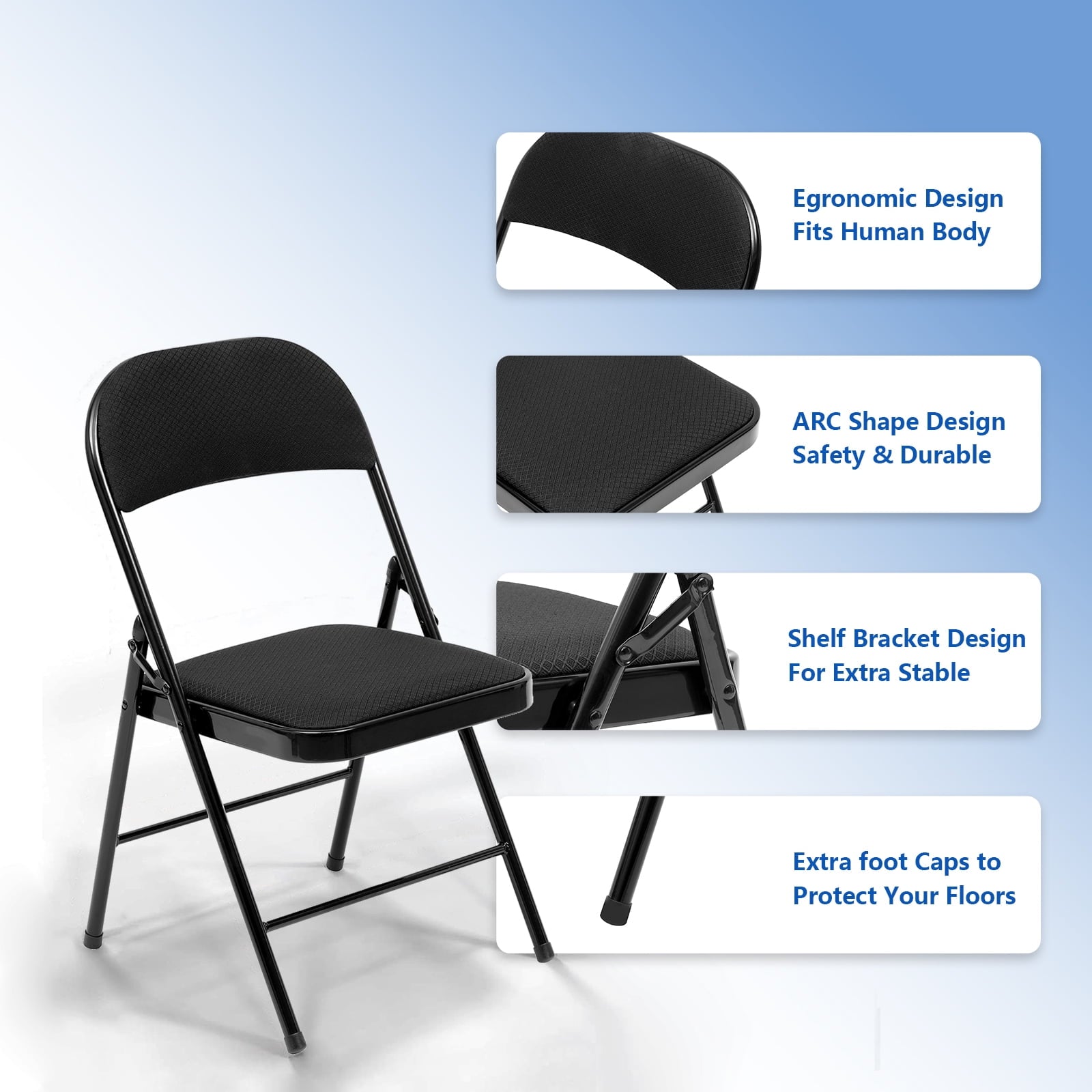 Fenbeli 10 Pack Folding Chairs Comfortable Folding Chair Set for Events, Meetings, and Everyday Use, Black