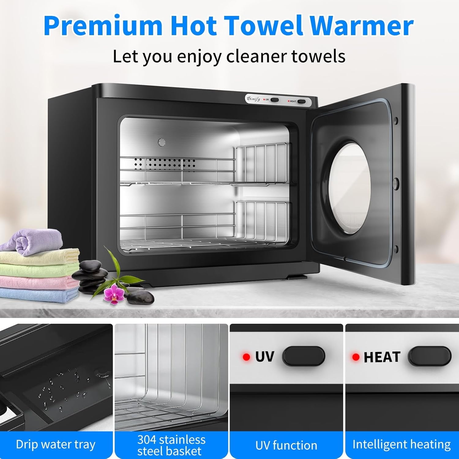 Fenbeli Hot Towel Warmer Professional 23L Large Capacity Hot Towel Cabinet with See Through Window 2-in-1 Spa Towel Warmers