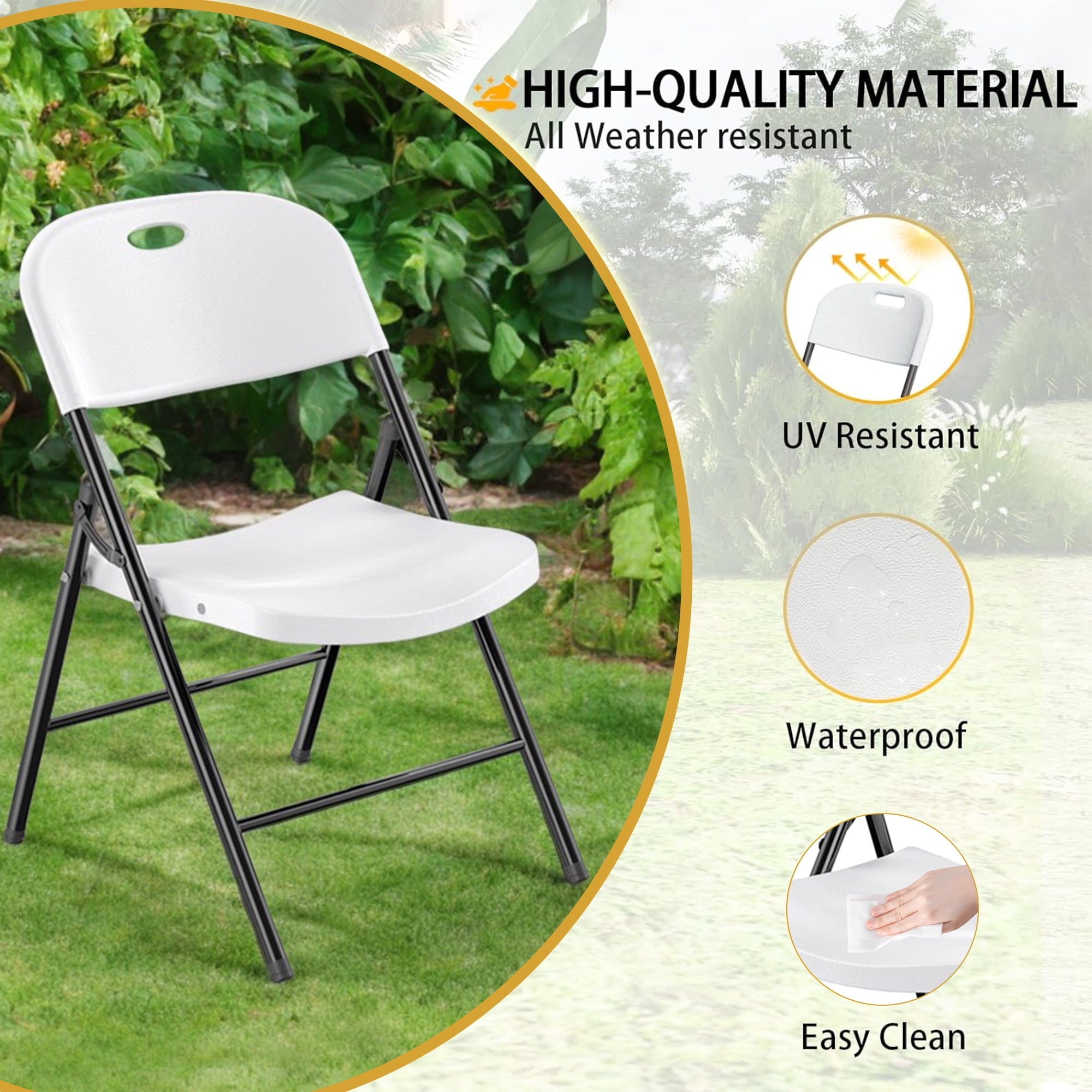 Fenbeli Folding Plastic Chair, 4-Pack, White