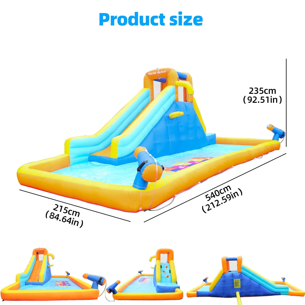 Fenbeli Inflatable Water Slide with Spray Pool, 2 Water Guns, Climbing Wall, Basketball Hoop, and Inflatable Bounce House with 450W Blower