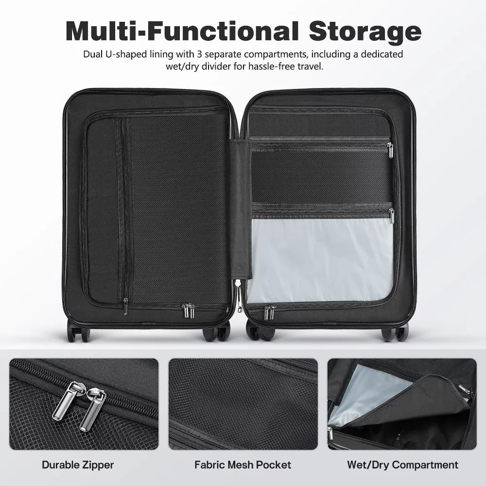 Fenbeli 20 Hardshell Luggage with Front Pocket TSA Locks ABS+PC Suitcases with Spinner Wheels for Travel Blue