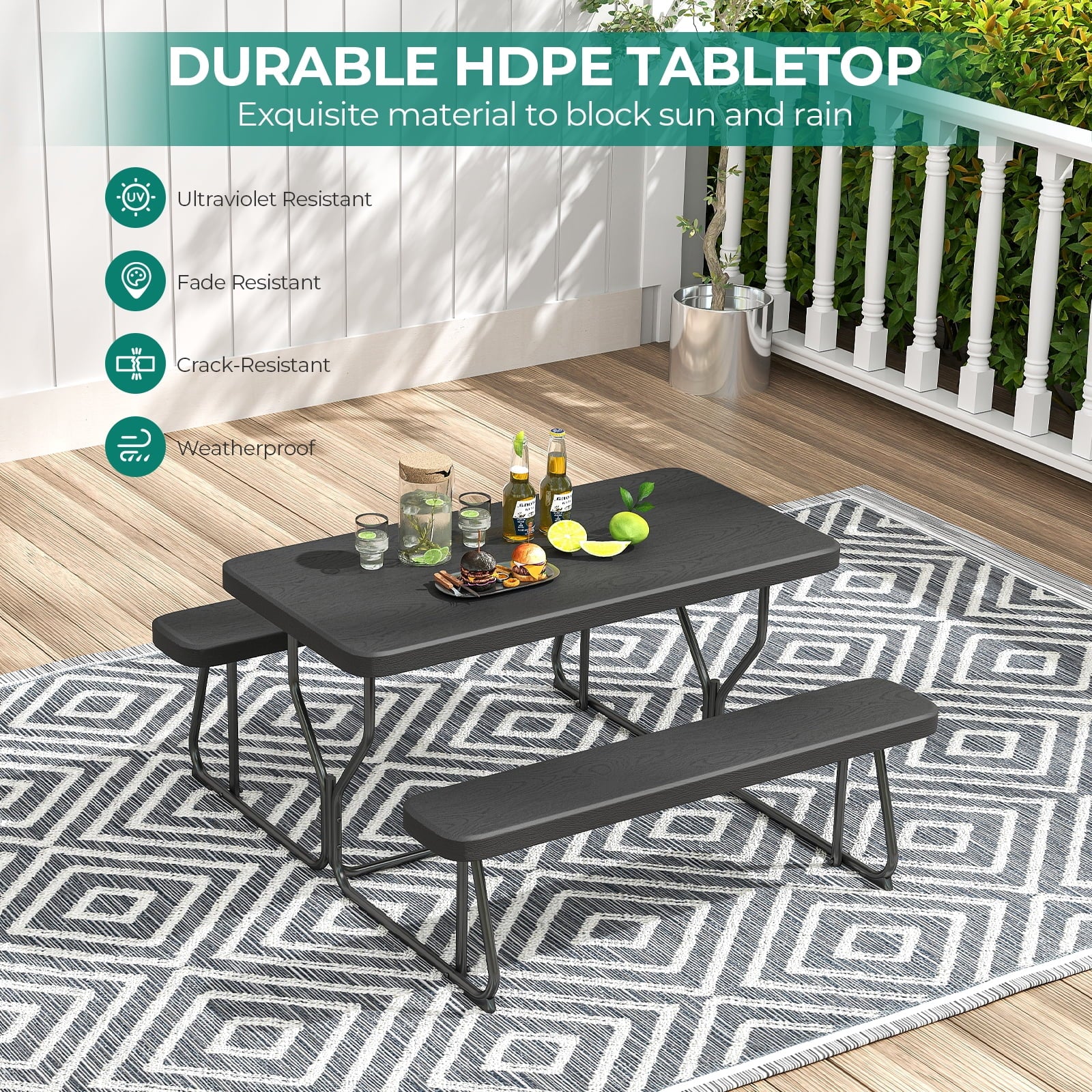 Fenbeli Picnic Table Bench Set, 4.5-Foot