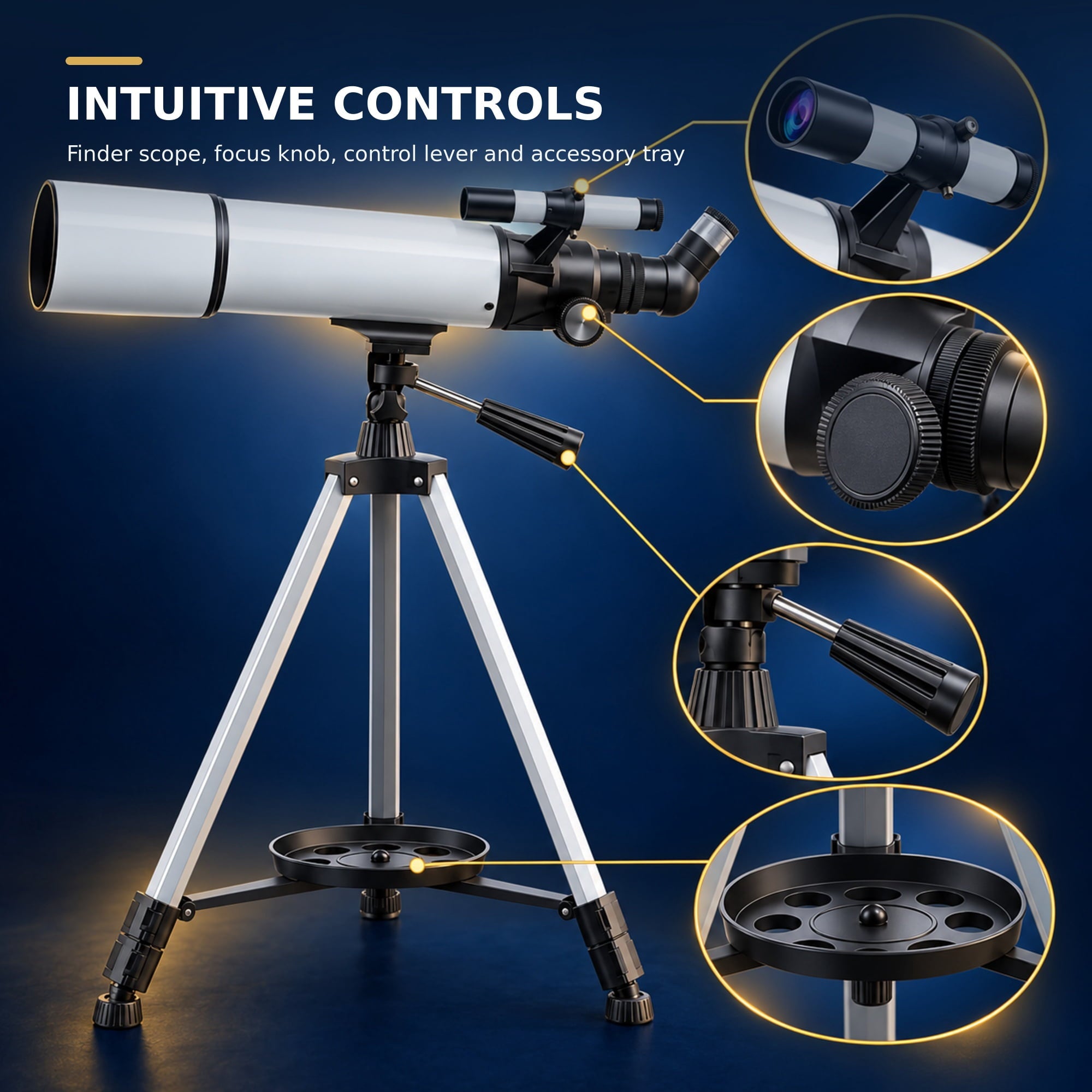 Fenbeli Telescope for Adults and Kids, 80mm Aperture 500mm Refractor Telescope for Beginners, High Powered 20x to 50x Astronomy Optics, AZ Mount Tripod, Portable for Moon, Stargazing, Birding, White