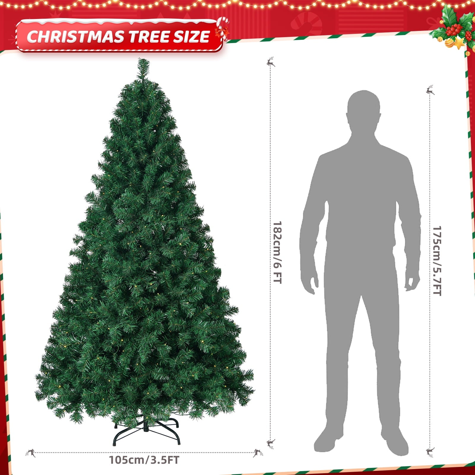 Fenbeli 6ft Artificial Christmas Tree with Metal Base, Indoor Outdoor Green