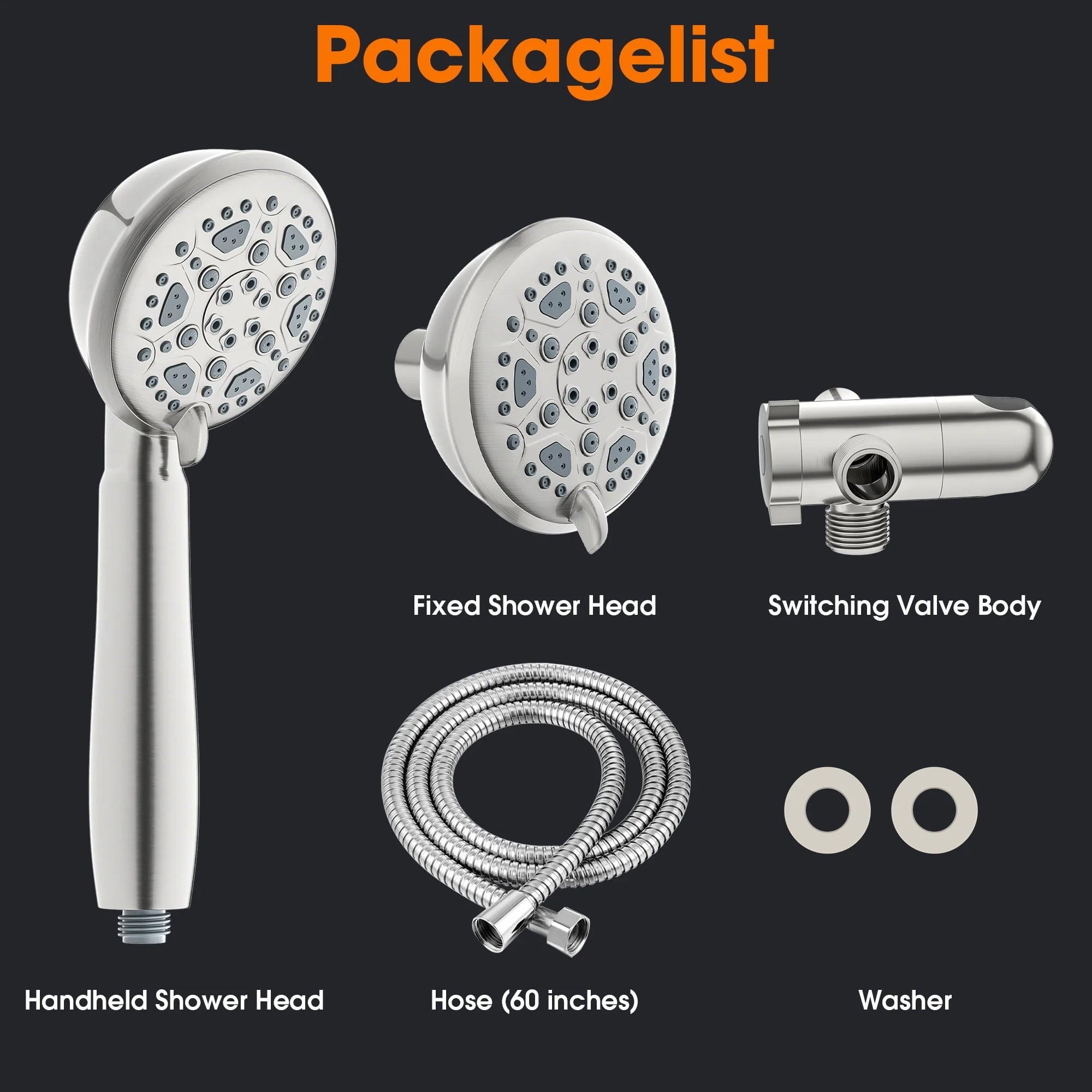 Fenbeli 6-Spray Setting Dual Rain Shower Head High Pressure Shower Heads with Handheld Valve and 59 Flexible Hose Brushed Nickel