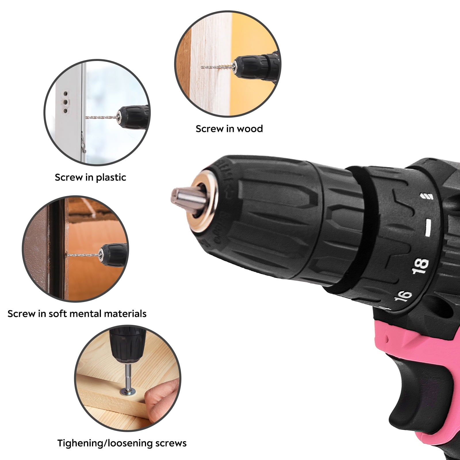 Fenbeli 121-Piece Mechanics Tool Set with Case Cordless Hand Drill Wrenches Professional Tools Kit for Car Repair Pink
