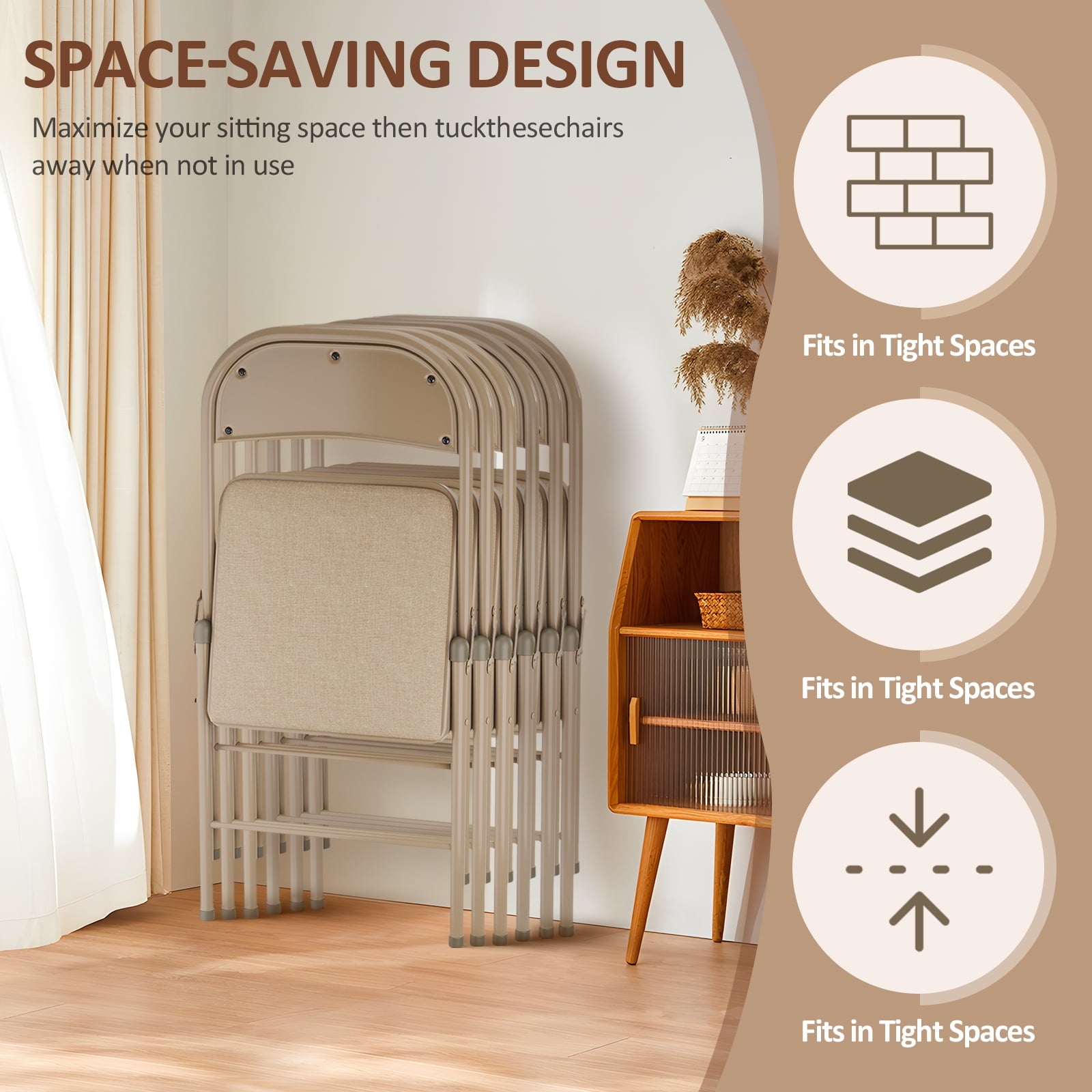 Fenbeli 6 Pack Folding Chairs with Padded Seats, Brown