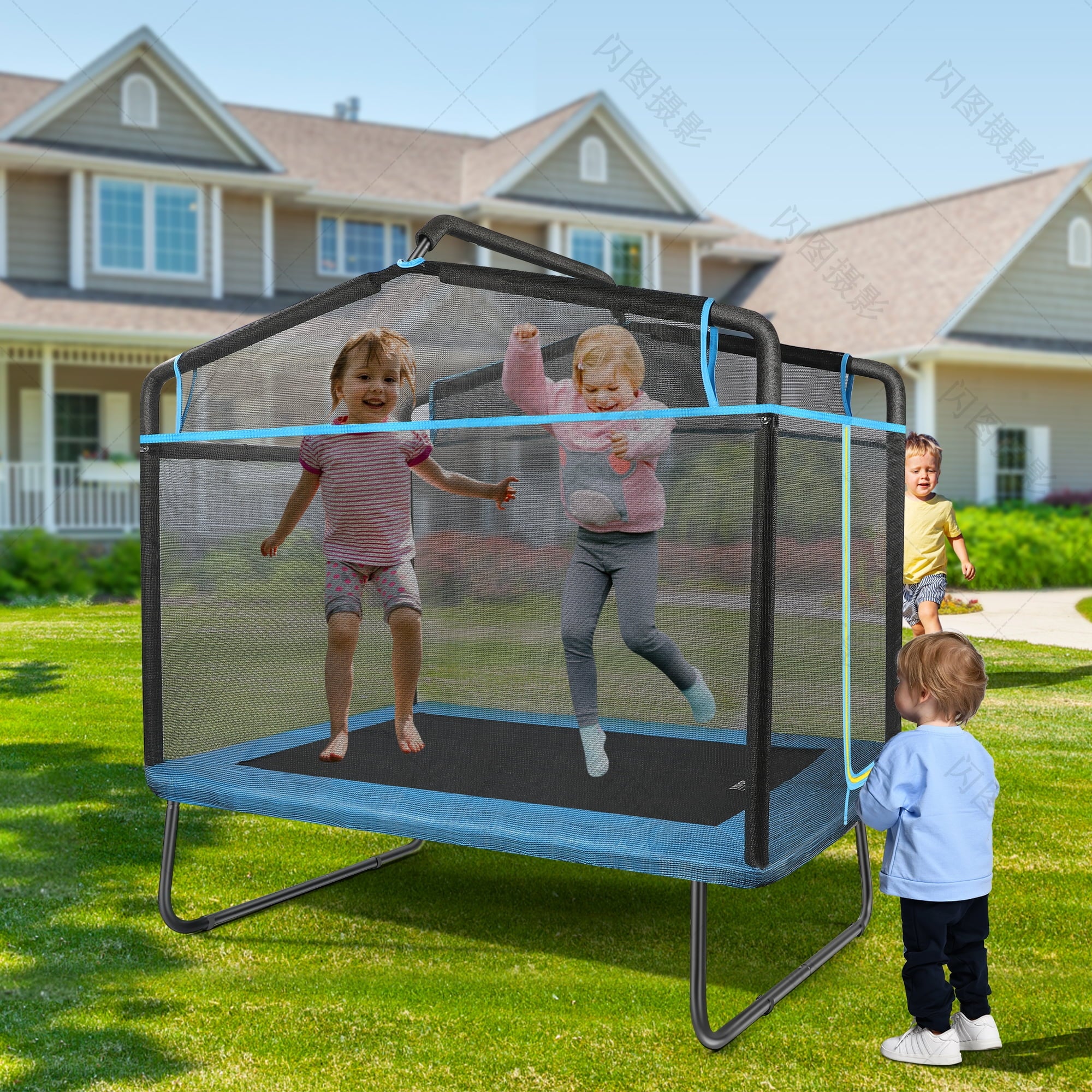 Fenbeli 6ft Kids Trampoline Outdoor with Swing for Kids Toddlers Baby Indoor Outdoor Games, Blue