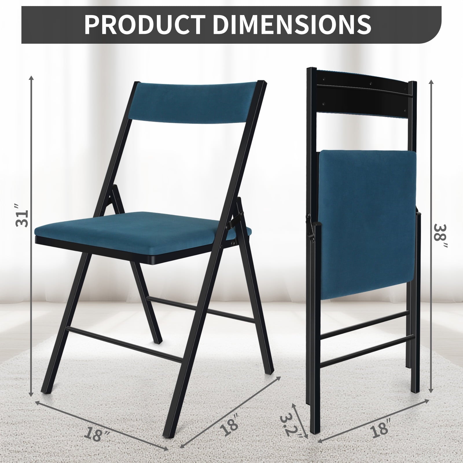 Fenbeli 6-Pack Blue Padded Folding Chairs with Metal Frame