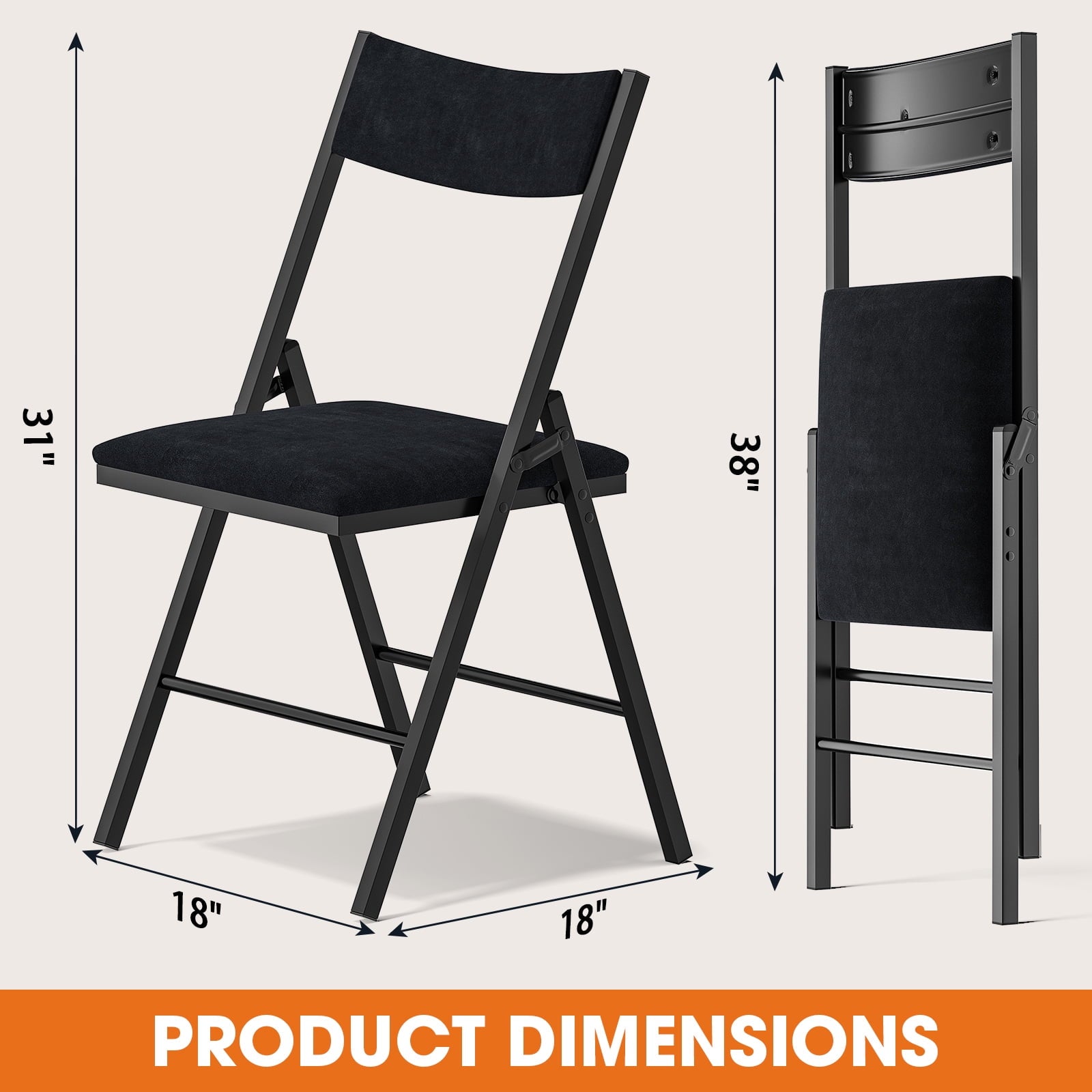 Fenbeli 6-Pack Black Padded Folding Chairs with Metal Frame