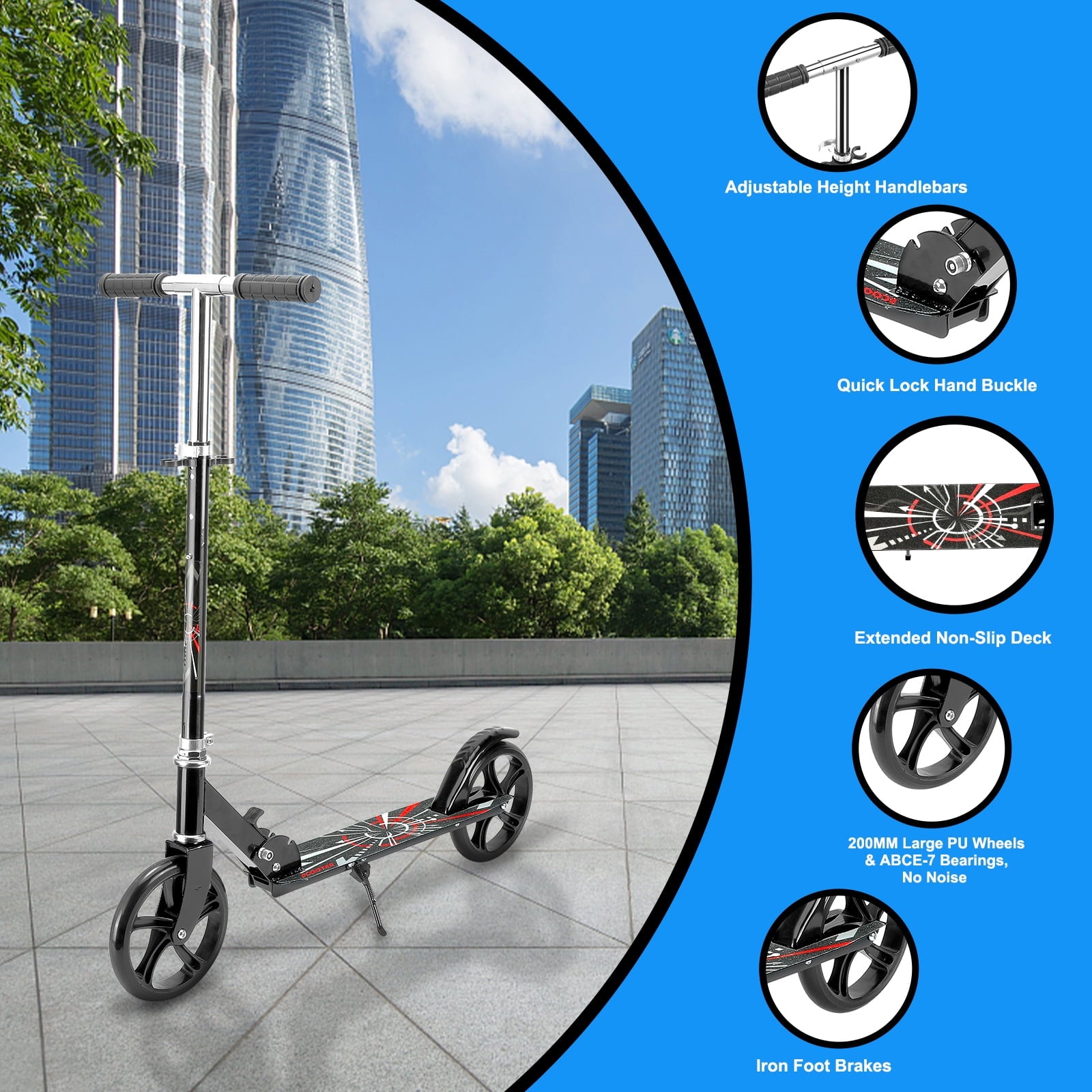 Folding Scooter for up to 240 lbs, Height Adjustable
