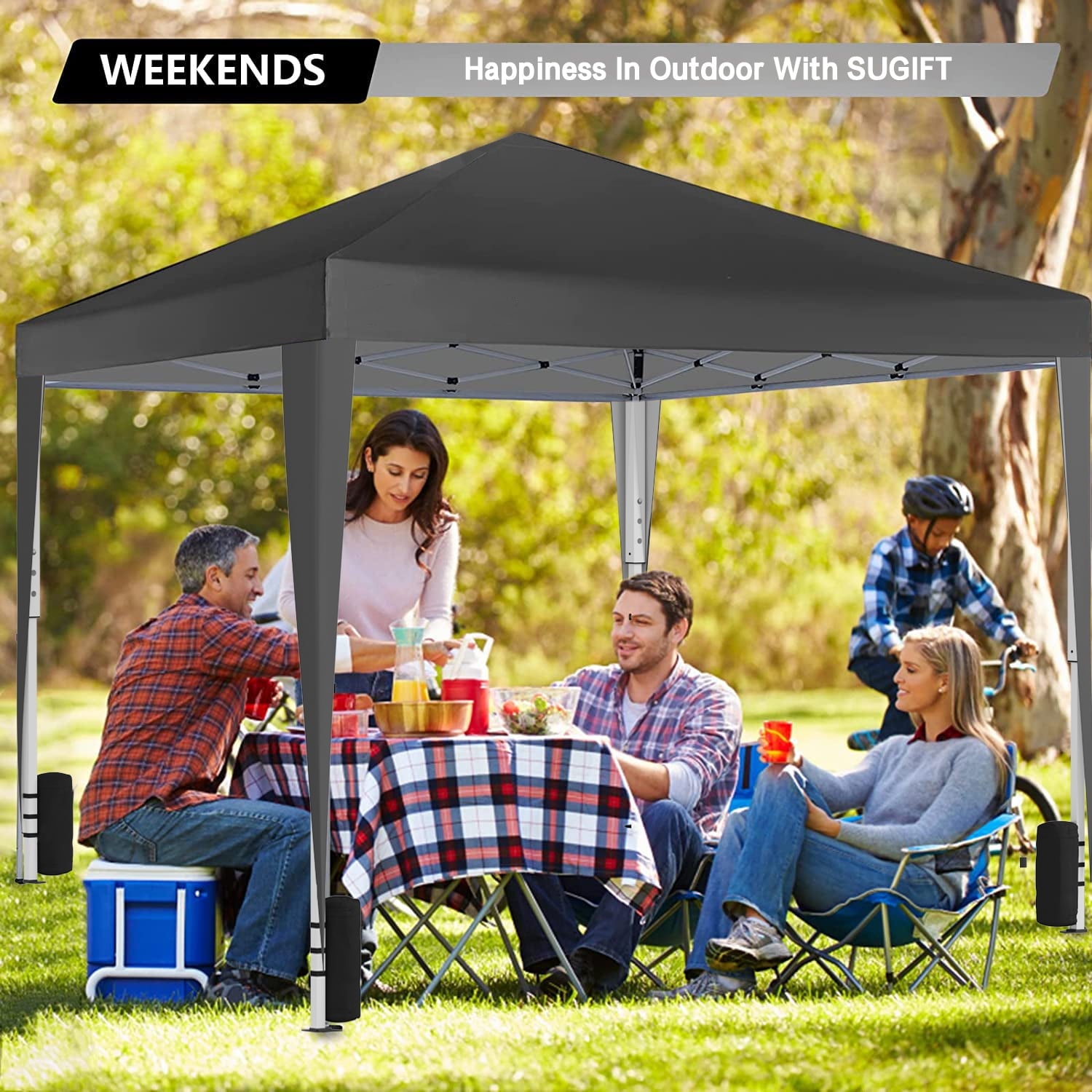 Fenbeli 10x10ft Pop Up Canopy Outdoor Durable Portable Folding Instant with 4 Sandbag & Carrying Bag/Adjustable Height Black