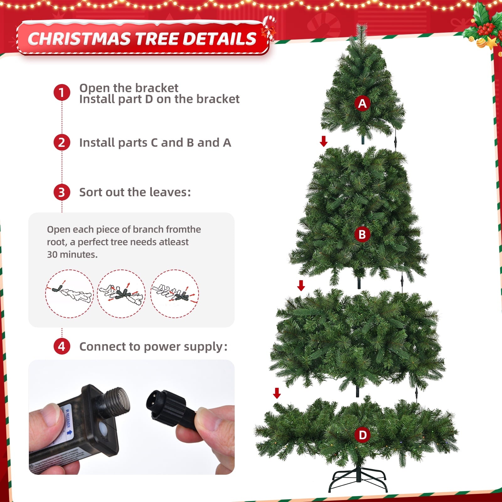Fenbeli 7.5ft Pre-Lit Artificial Christmas Tree with 400 Multicolored LED Lights, Indoor Outdoor