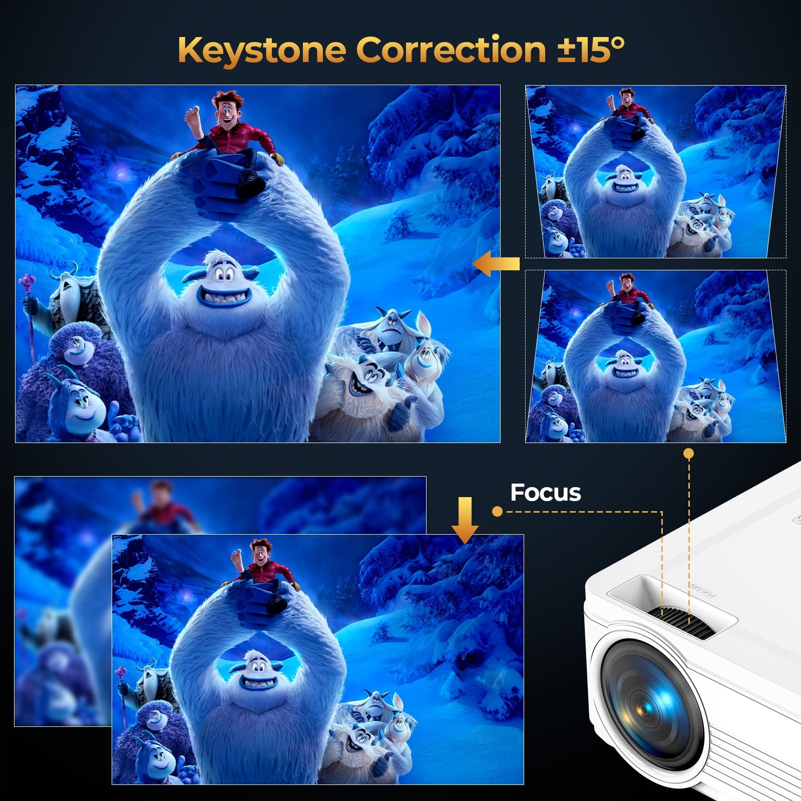 Fenbeli 1080P Bluetooth Projector Full HD Portable Movie Projector for Home Bedroom Compatible with Smartphone HDMI White