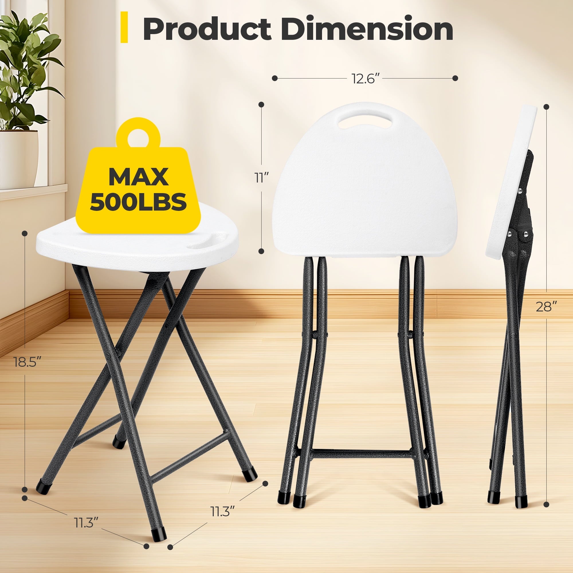 Fenbeli 4 Pack Portable Folding Stool with Handle, 18 Inch Foldable Stool Camping Chair with 500lbs Capacity for Dorm, Kitchen, Vanity, Church and Outdoor use