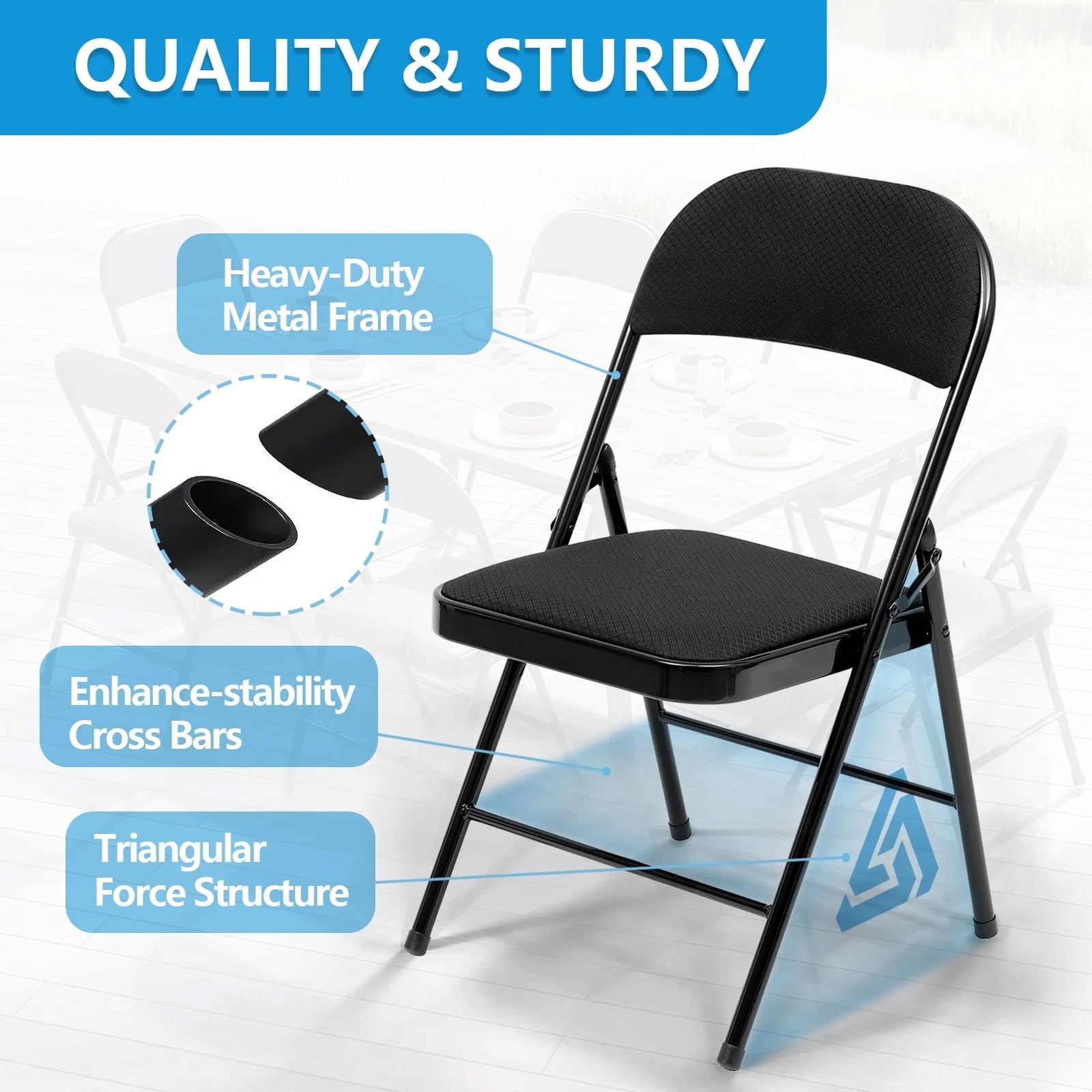 Fenbeli 4 Pack Folding Chairs Comfortable Folding Chair Set for Events, Meetings, and Everyday Use, Black