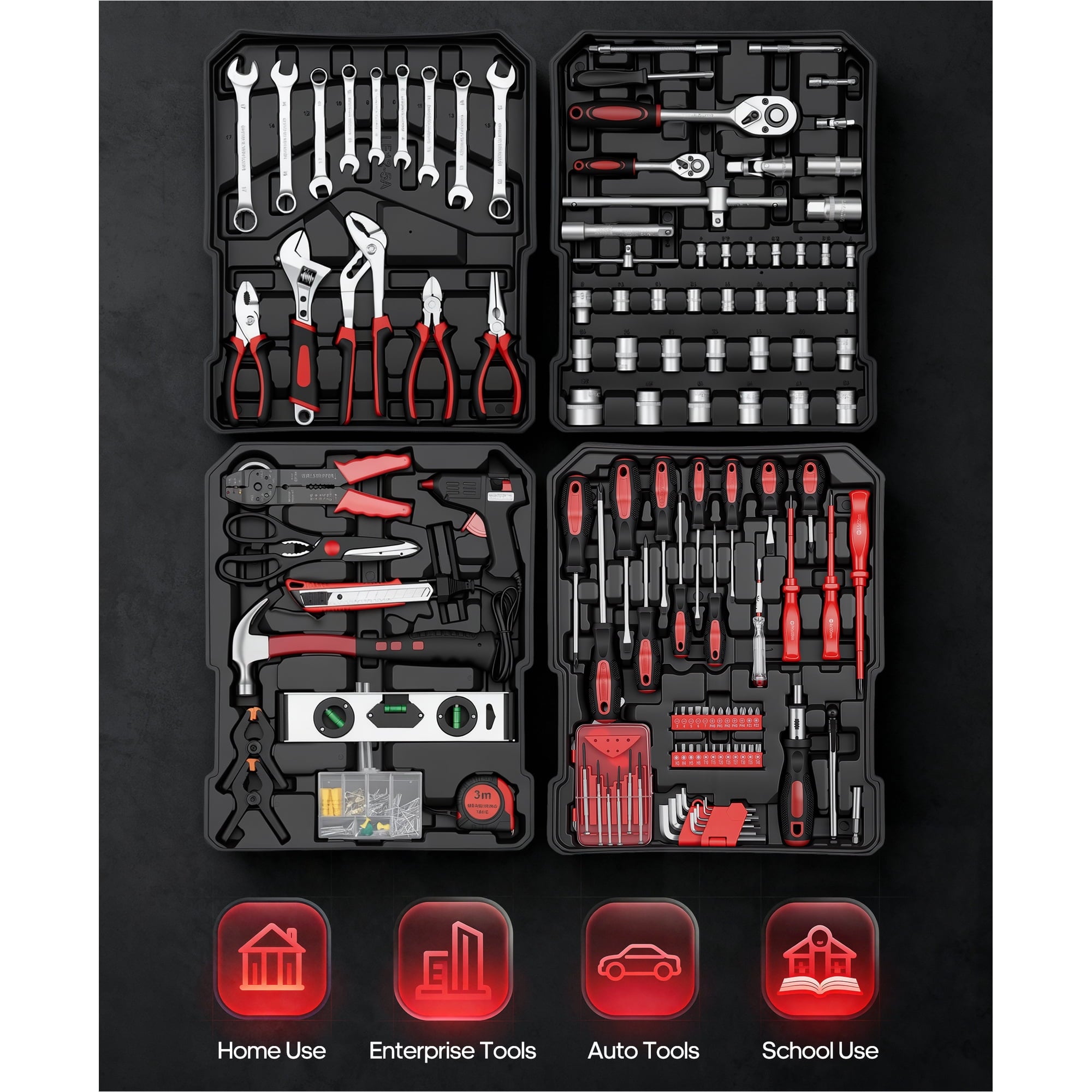 Fenbeli 399 Piece Tool Set, Professional Chrome Vanadium Steel Tool Kit with Aluminum Trolley Case and Wheels, Home Auto Repair Mechanic Tool Box, Black