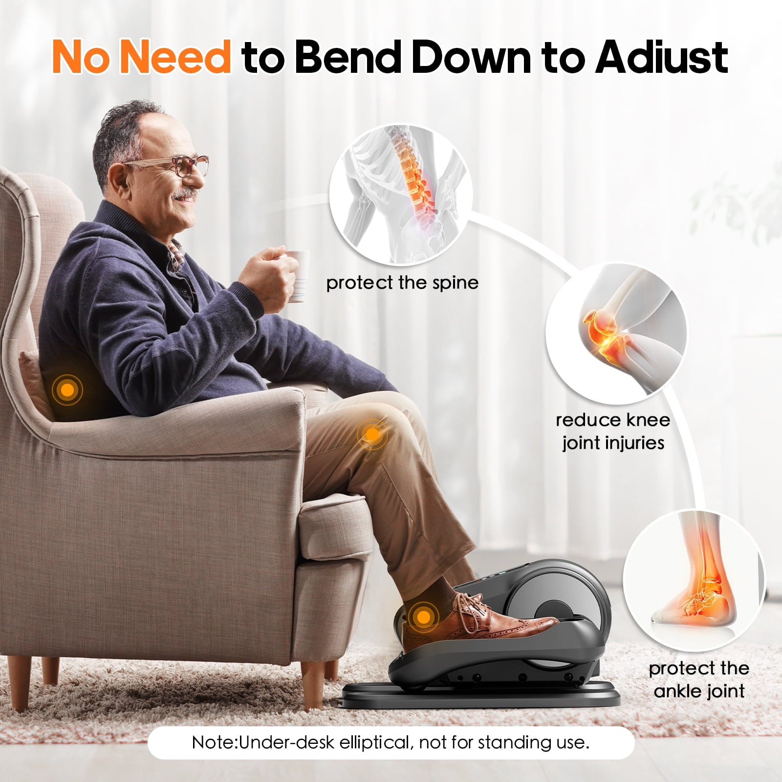 Fenbeli Under Desk Elliptical Machine Electric Ellipse Leg Exerciser for Seniors, 2-in-1 Pedal Exerciser with Remote