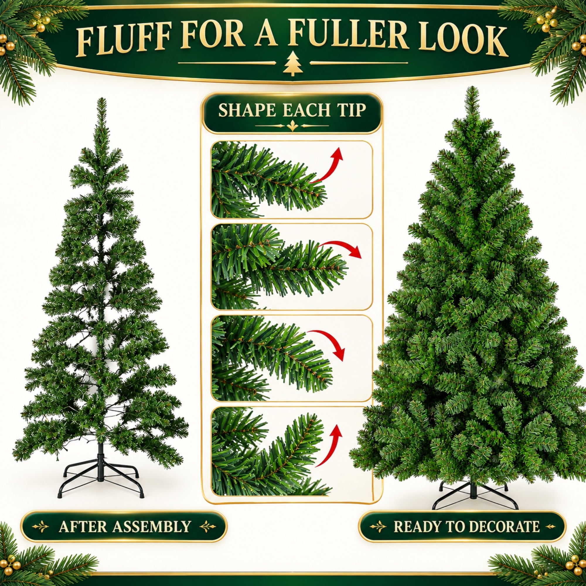 Fenbeli 6ft Artificial Christmas Tree with 1000 Branch Tips Full Green Xmas Tree for Home and Holiday Decor
