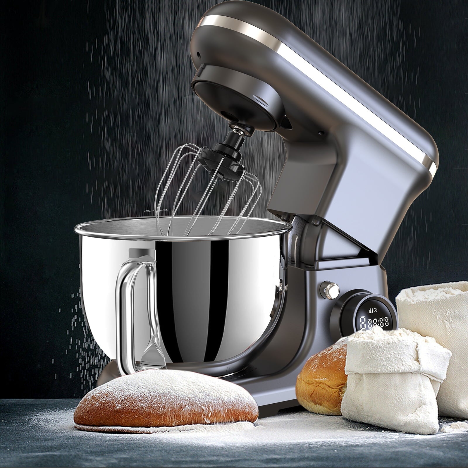 Fenbeli 5.3Qt Stand Mixer,650 W 8 Speeds Kitchen Electric Food Mixer for Daily Use with Egg Whisk,Dough Hook,Flat Beater,Black