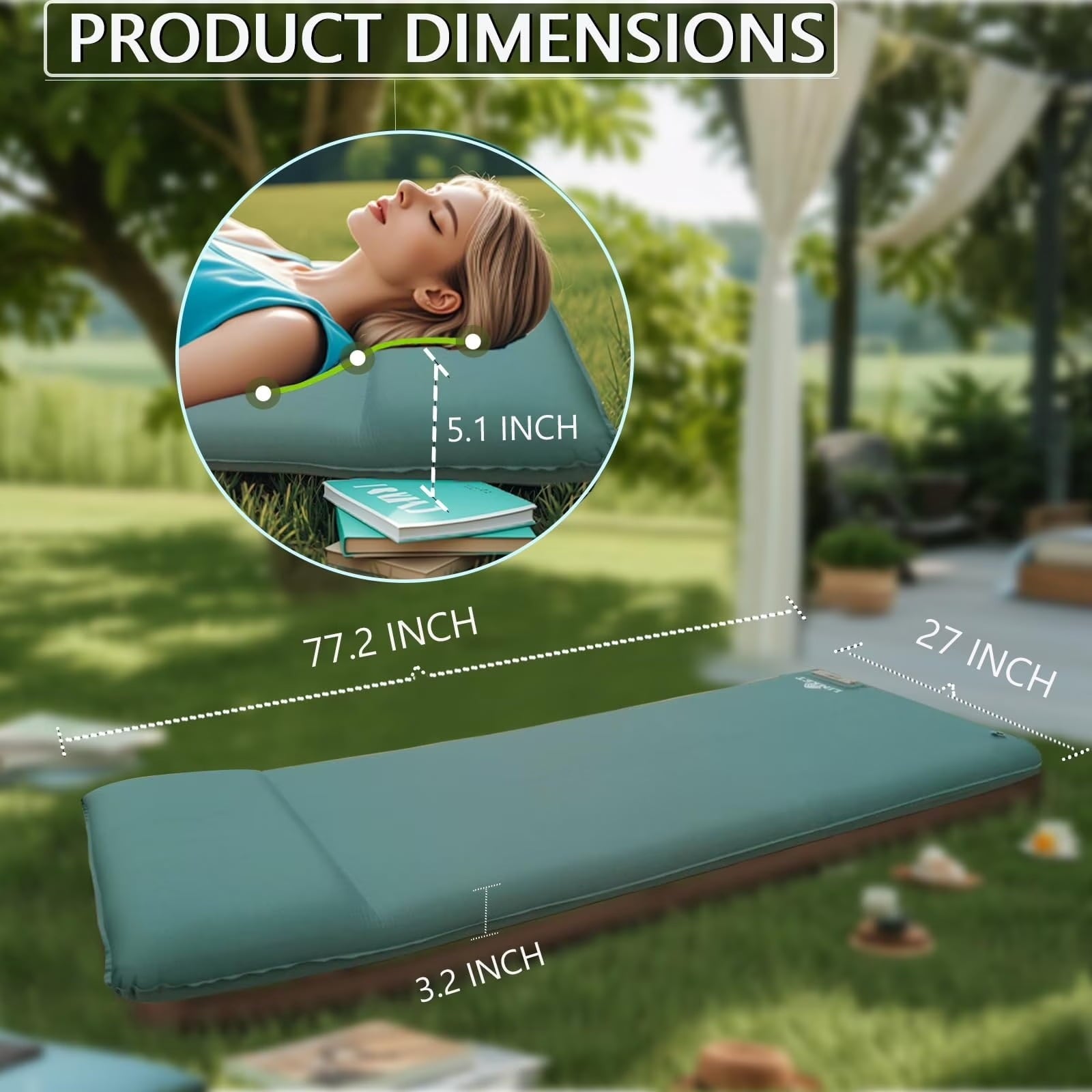 Fenbeli Self-Inflating Sleeping Pad with Pillow,3.2" Thick Memory Foam Camping Mattress, R-Value 9.5 Insulated 4-Season Camp Pad for Tent,Backpacking,Hunting & Hiking,20-Second Quick Inflate, Green
