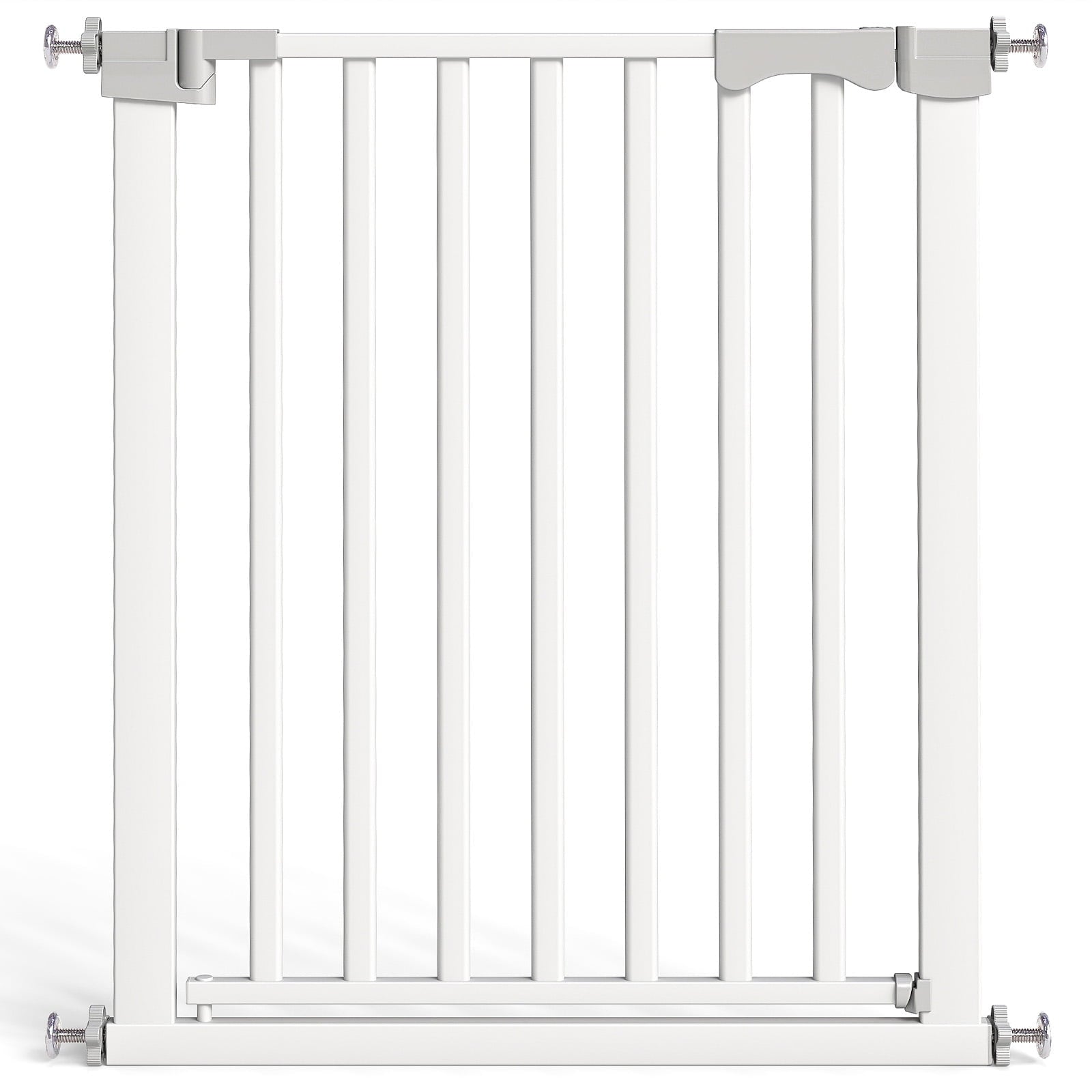Fenbeli 30in-50in Baby Gates for Doorway, Auto Close Pet Gate, Gifts for Mom, Easy Install Pressure Mounted Dog Door, White