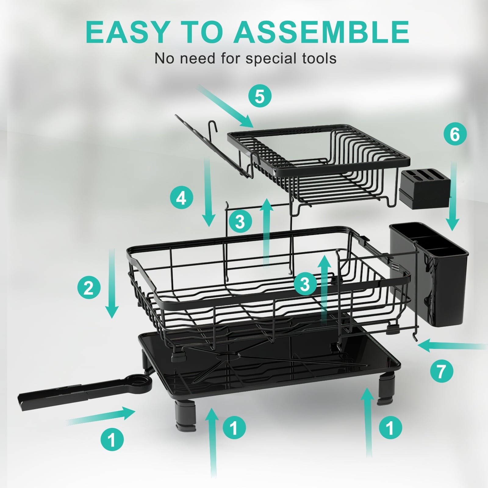 Fenbeli 2-Tier Dish Drying Rack with Drainboard, Rustproof Dish Rack with Utensil Holder & Swivel Spout, Large Kitchen Dish Drainer for Counter