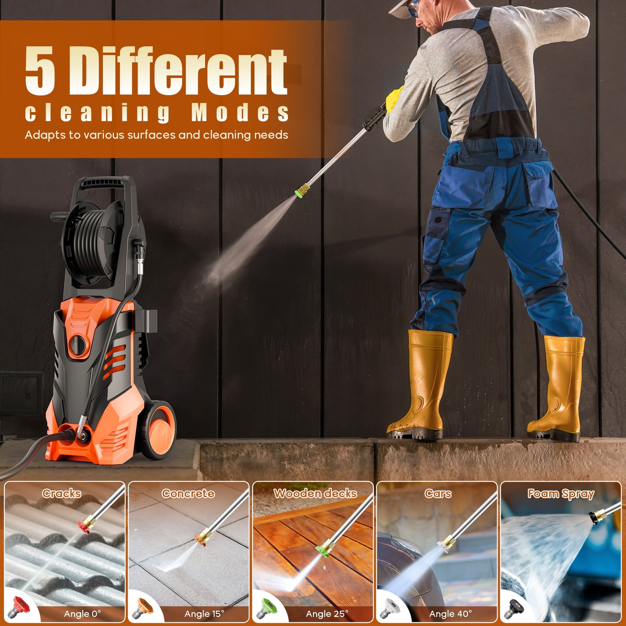 Fenbeli 3000 PSI Electric Pressure Washer, 2.0 GPM Power Washer with Hose Reel, 2000W High-Efficiency Cleaner for Cars, Homes, Driveways, and Decks