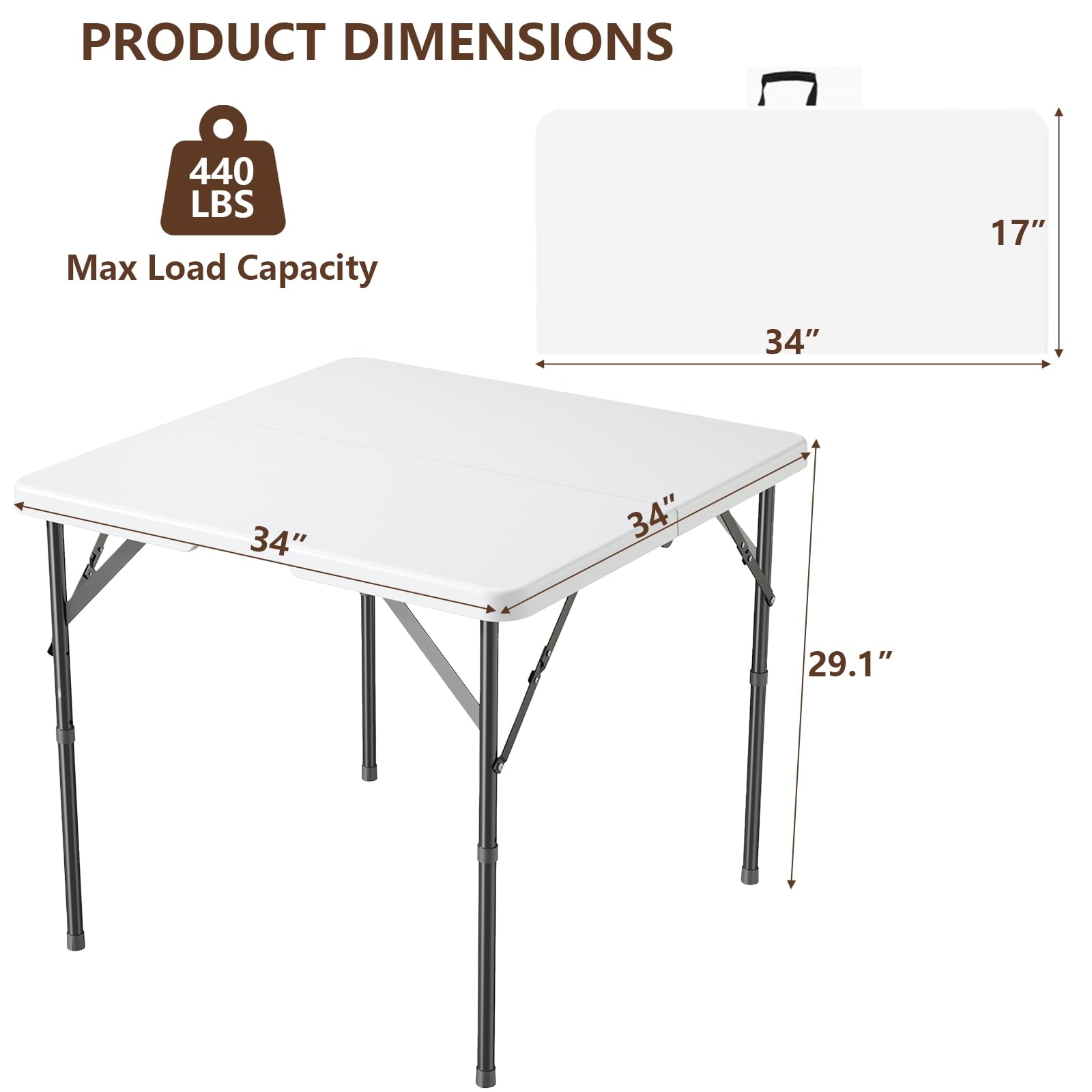 Fenbeli 5 Piece Folding Table and Chairs, Portable Event Card Table with Chairs Set of 4 for Indoor/Outdoor, Picnic, Game Room White