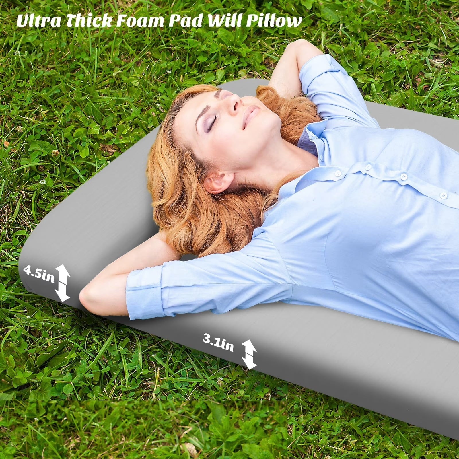 Fenbeli Self-Inflating Sleeping Pad with Pillow, 3.2" Thick Memory Foam Camping Mattress, R-Value 9.5 Insulated 4-Season Camp Pad for Tent, Car, SUV & Truck Bed, 20-Second Quick Inflate, Gray