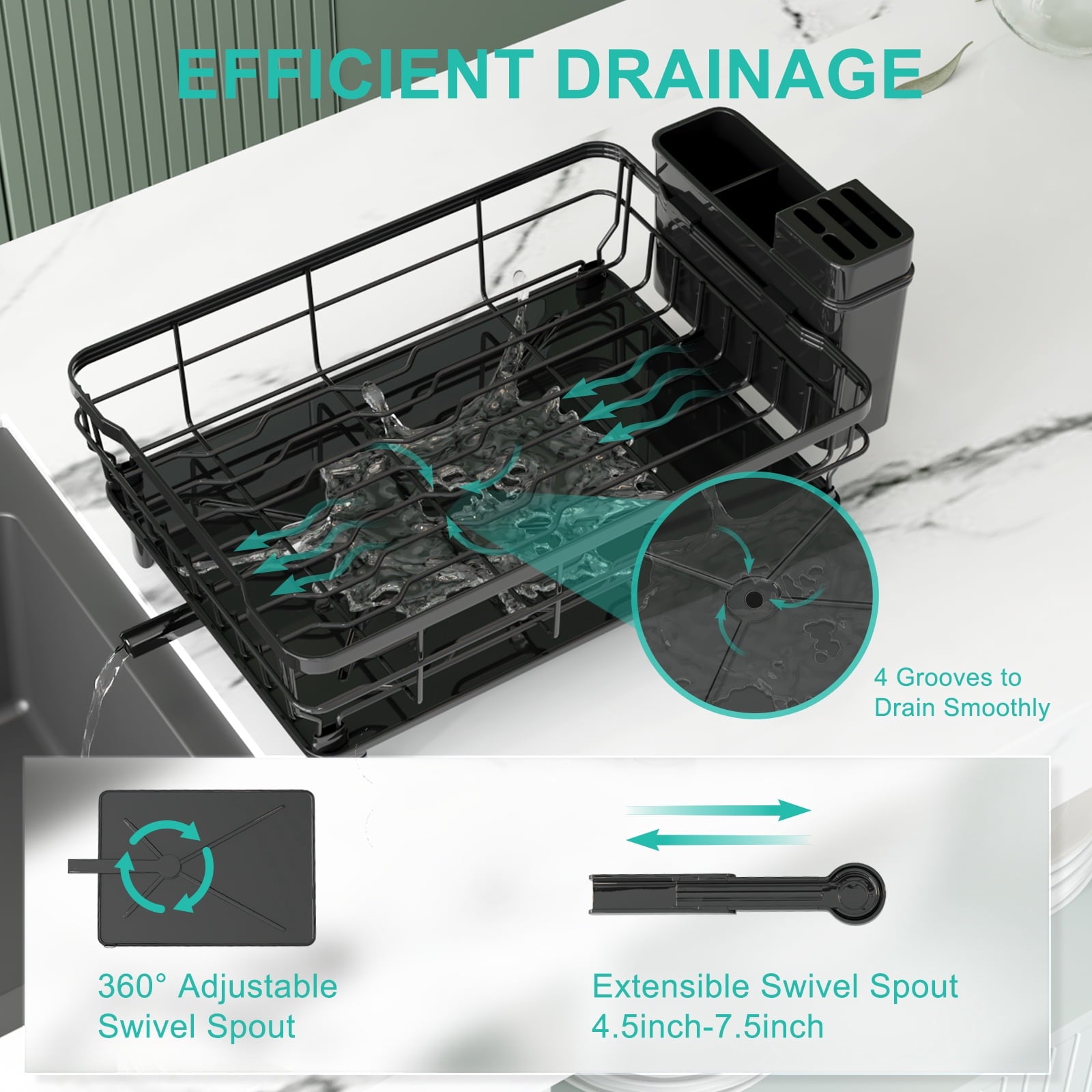 Fenbeli 2-Tier Dish Drying Rack with Drainboard, Rustproof Dish Rack with Utensil Holder & Swivel Spout, Large Kitchen Dish Drainer for Counter