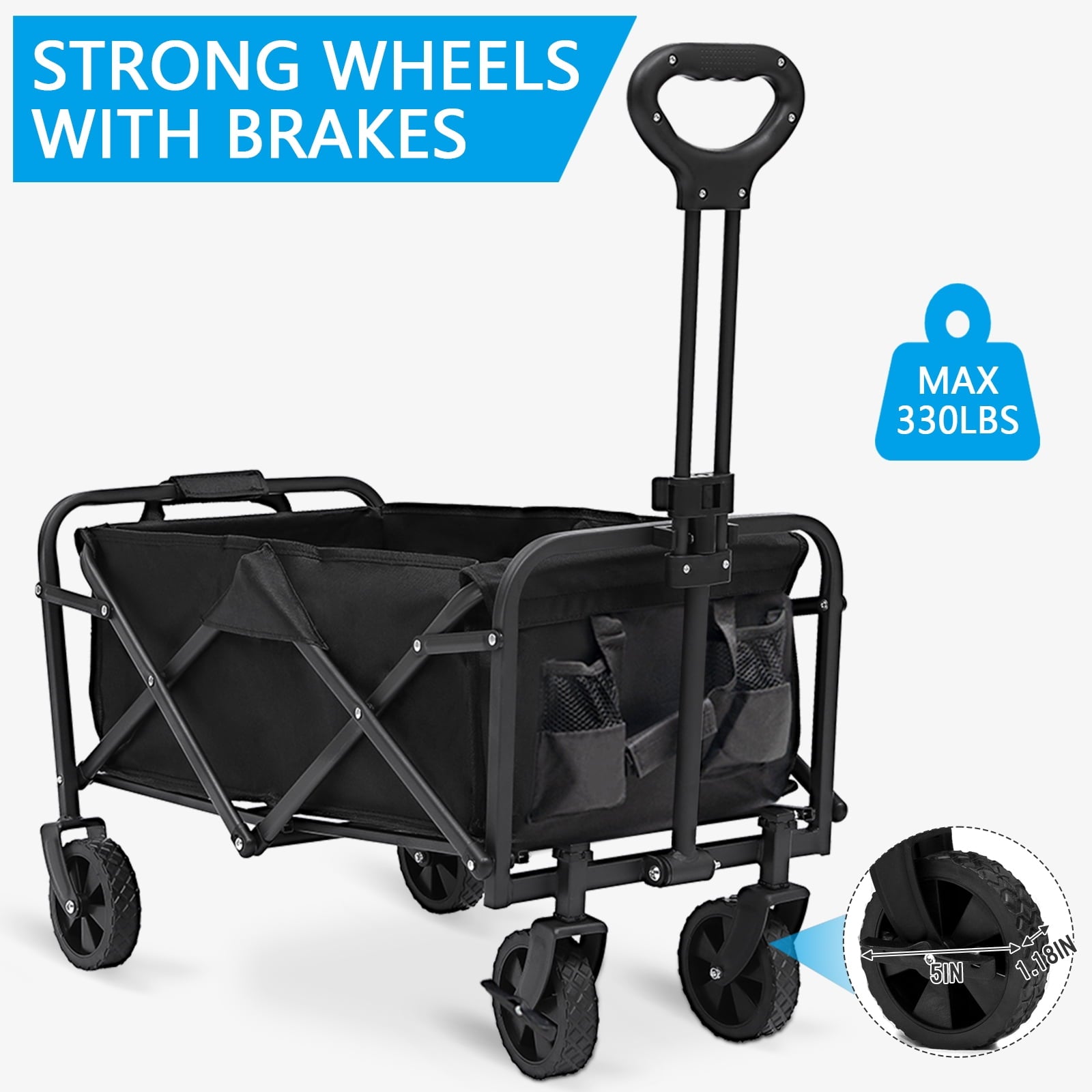 Multi-Purpose Big Bucket Cart, Black Wagon, 25 inches in Height