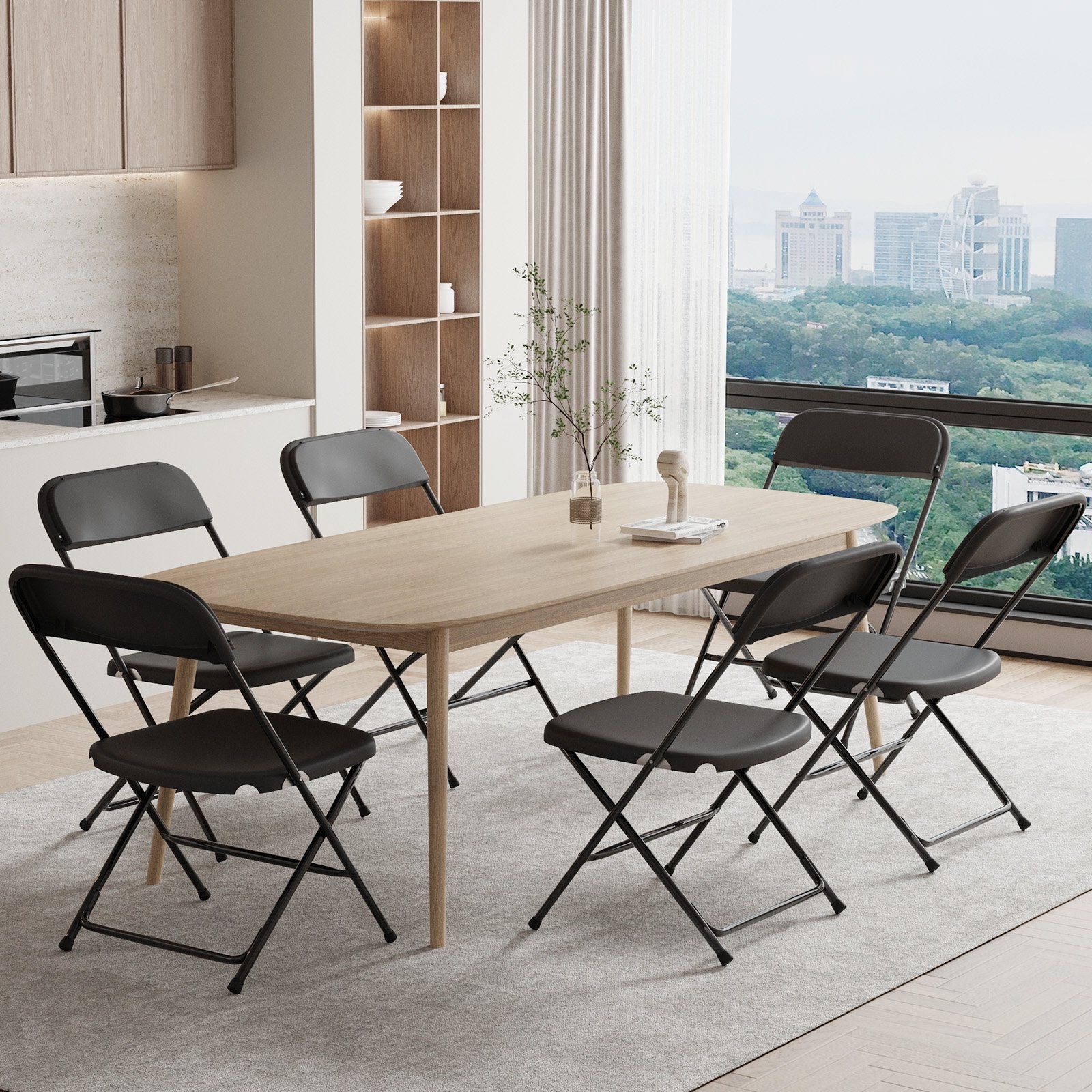 Furnibear 10 Pack Plastic Folding Chairs Indoor/Outdoor Foldable Chair Set, 350 lbs Capacity, Black