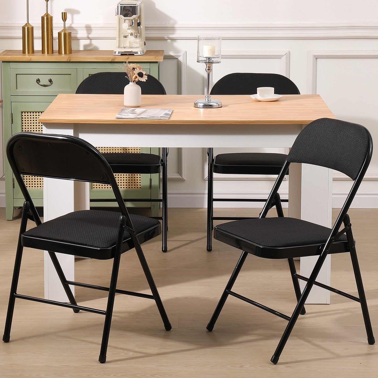 Fenbeli 4 Pack Folding Chairs Comfortable Folding Chair Set for Events, Meetings, and Everyday Use, Black