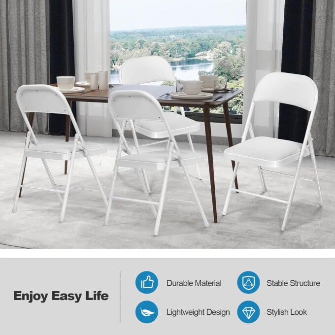 Fenbeli Metal Folding Chair with Padded Seats & Back,White, Set of 6