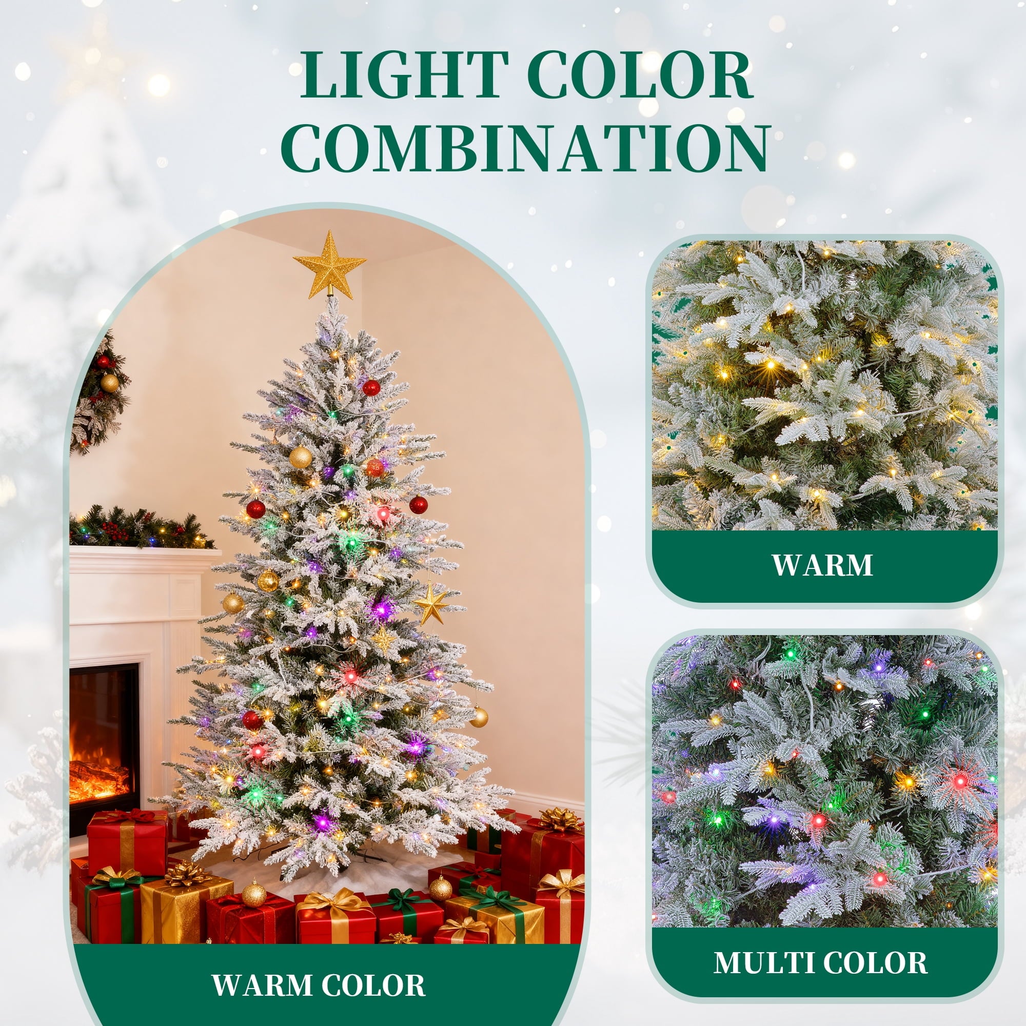 Fenbeli 6ft Prelit Christmas Tree with Lights Artificial Christmas Tree with Colorful LED Lights Hinged Branches Metal Stand