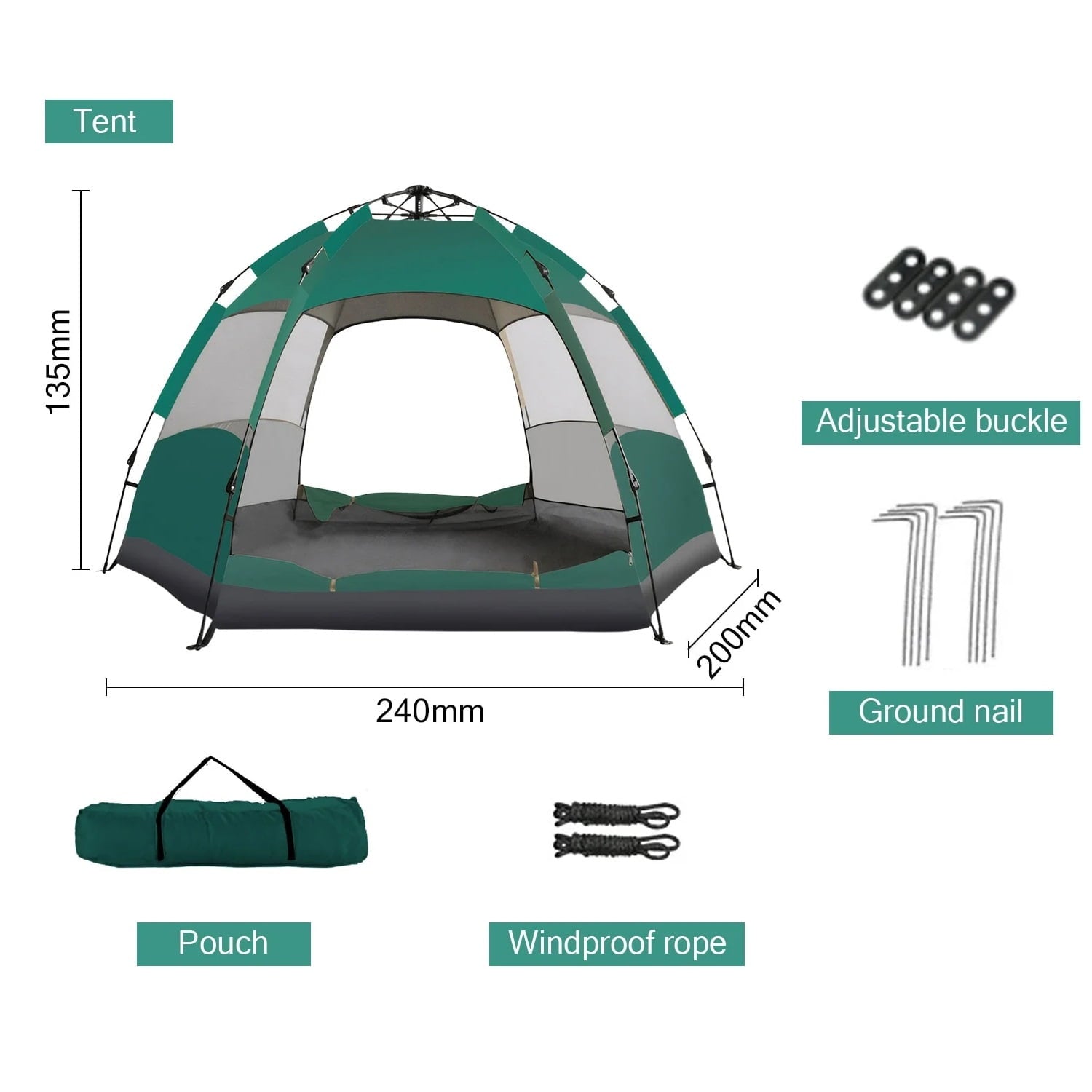 Fenbeli Portable Waterproof Tents for Camping Pop up Tent for 2-4 Person Camping Tent for Family Outdoor Green