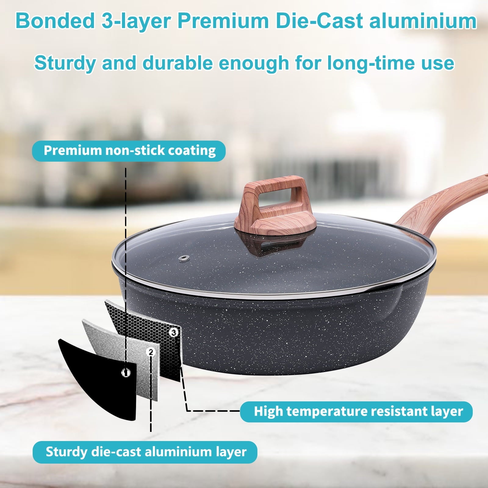Fenbeli Pots and Pans Set Nonstick, Kitchen Cookware Set, 10 Pcs Non Stick Cooking Set with silicone spatula, Steel Gray